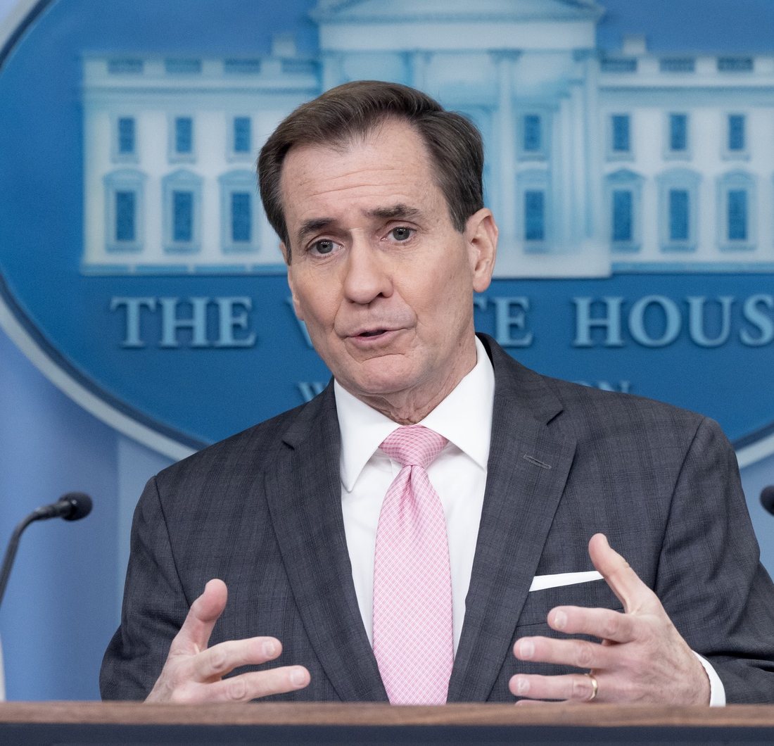 epa11150256 White House National Security Communications Advisor John Kirby participates in a news conference during which he faced questions on Israel and Gaza, in the James Brady Press Briefing Room of the White House in Washington, DC, USA, 13 February 2024.  EPA/MICHAEL REYNOLDS / POOL