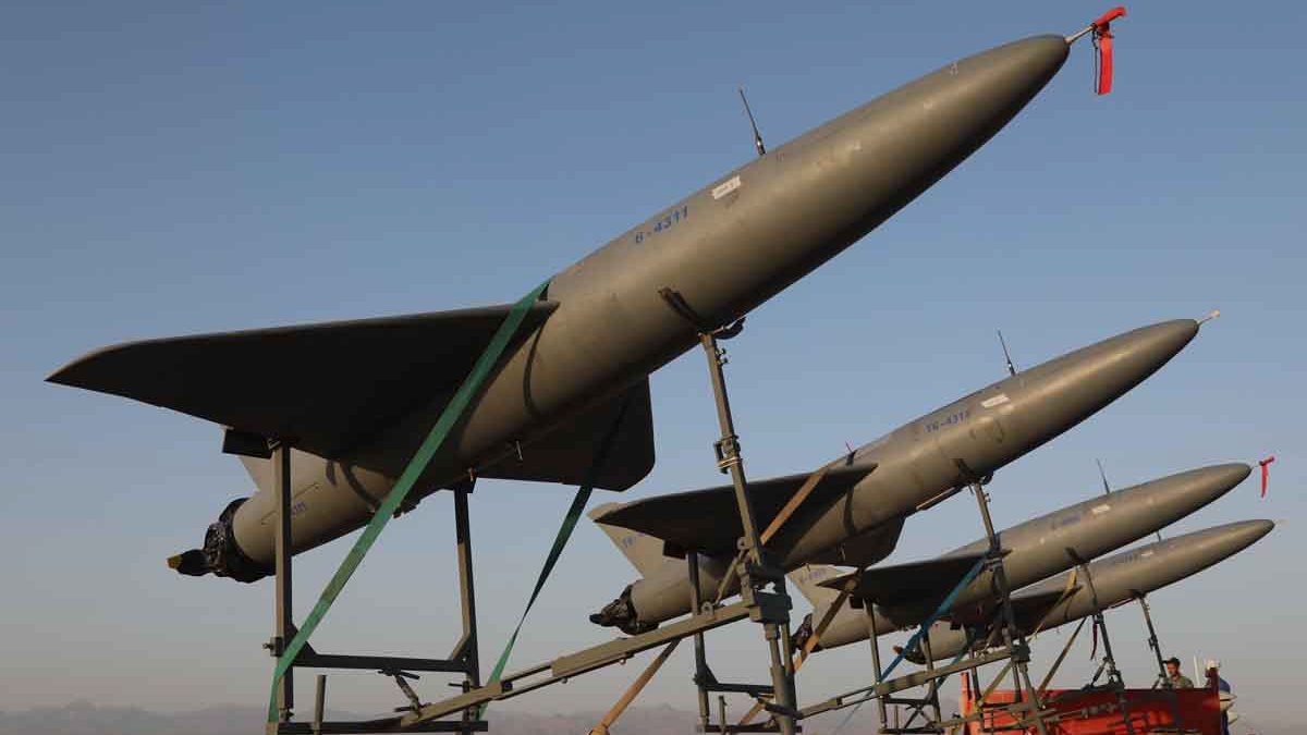 epa10135696 A handout picture made available by the Iranian Army office shows, military drones during the military drone drill in unknown location, Iran, 24 August 2022. Iranian Army started a two-day military drone drill in various part of Iran.  EPA/Iranian Army office  HANDOUT EDITORIAL USE ONLY/NO SALES