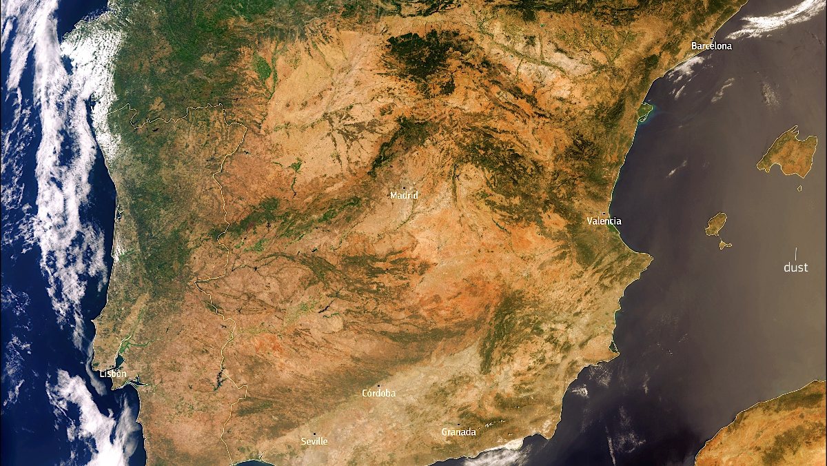 Sistema europeu de monitorização da atmosfera, Copernicus, divulgou imagem de satélite da Península Ibérica durante vaga de calor