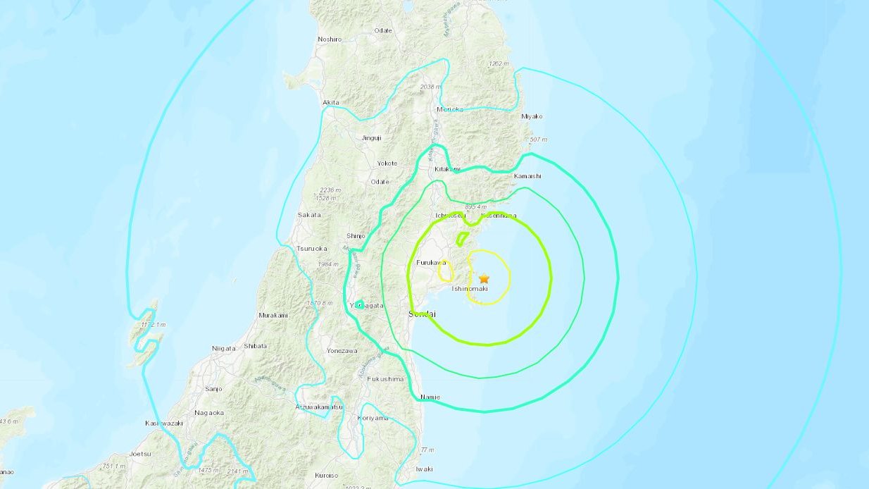 Captura de ecrã do mapa do serviço geológico dos EUA relativo ao sismo