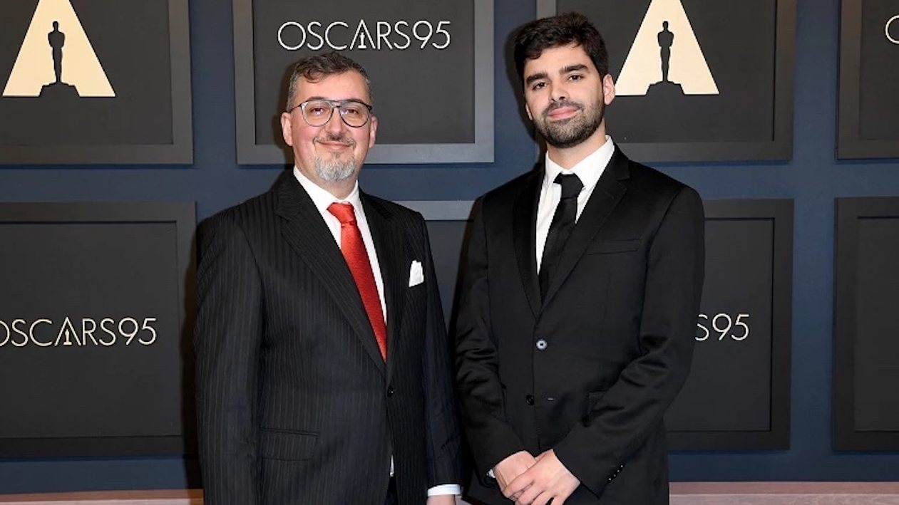 Bruno Caetano e João Gonzalez, nos Óscares do ano passado, quando levaram &quot;Ice Merchants&quot; a ser nomeado na categoria de &quot;Melhor Curta Metragem de Animação&quot;