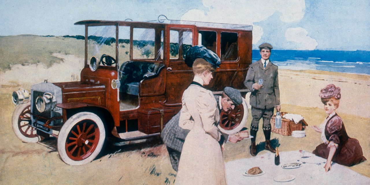 Um anúncio aos automóveis da Daimler, de 1907