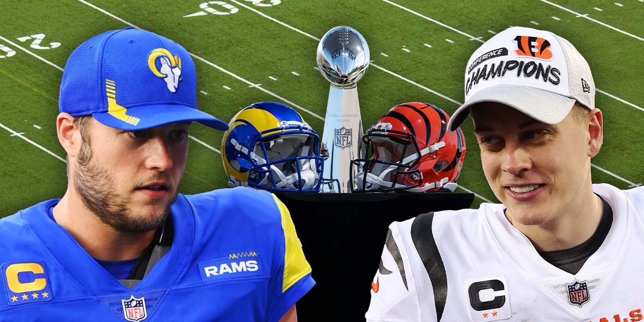 Matthew Stafford, dos LA Rams, e Joe Burrow, dos Cincinnati Bengals, defrontam-se na Super Bowl deste domingo. ILUSTRAÇÃO: Ana Martingo/OBSERVADOR