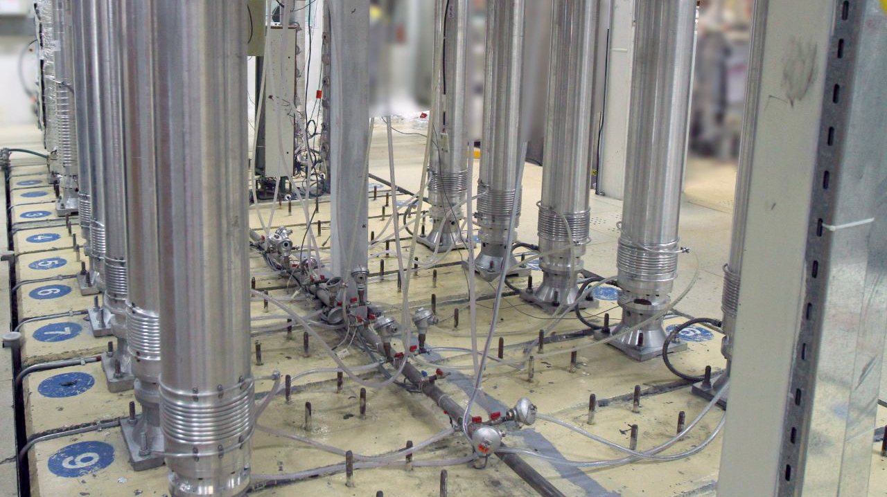 epa09130142 A handout photo made available by the Atomic Energy Organization (AEOI) of Iran shows centrifuge machines in the Natanz uranium enrichment facility in central Iran, 05 November 2019 (reissued 12 April 2021). Head of the Atomic Energy Organization of Iran (AEOI) Ali Akbar Salehi said an electricity disruption at Natanz nuclear facility on 11 April 2021 was a &#039;terrorist act&#039; adding that his country reserves the rights to act against culprits. The AEOI said that an incident involving disruption of the Natanz nuclear facility&#039;s power network occurred, one day after President Hassan Rouhani inaugurated new centrifuges.  EPA/AEOI HANDOUT  HANDOUT EDITORIAL USE ONLY/NO SALES