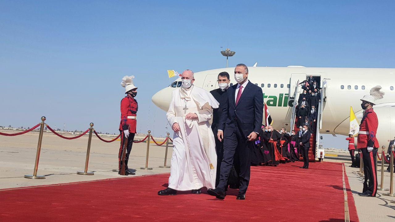 Pope Francis lands in Baghdad