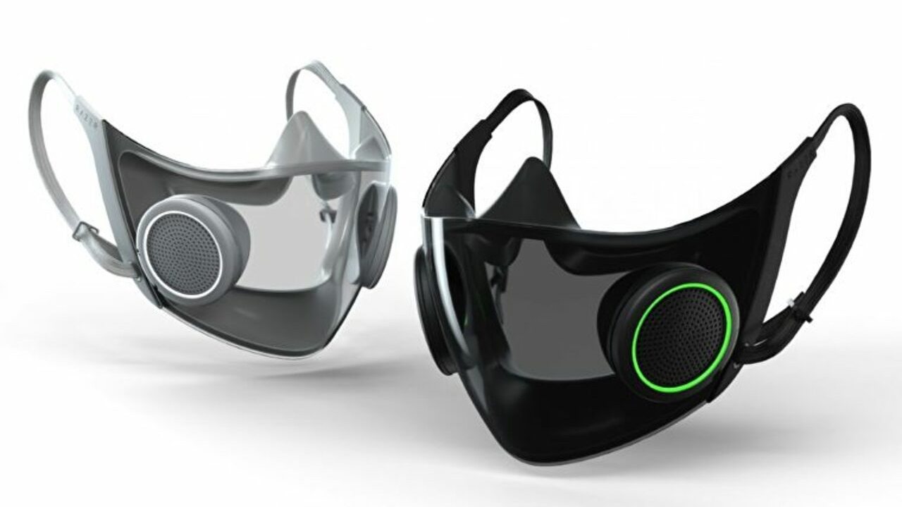 A máscara tem dois módulos circulares junto à boca para efeitos de ventilação, que lhe conferem um aspeto futurista semelhante a uma máscara de gás