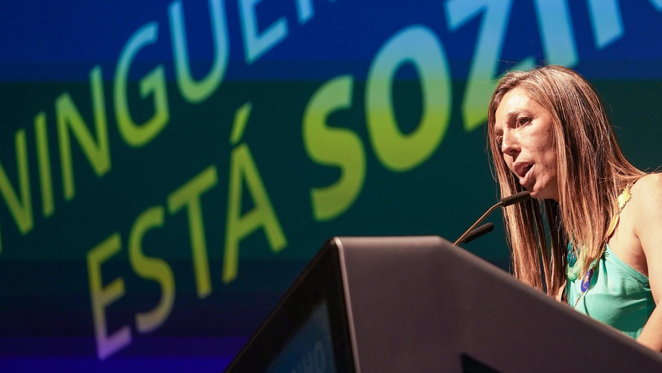 Ana Rita Cavaco, bastonária da Ordem dos Enfermeiros discursa no encerramento do  VI Congresso dos Enfermeiros realizado no Altice Forum em Braga. 7 de maio de 2022.HUGO DELGADO/LUSA