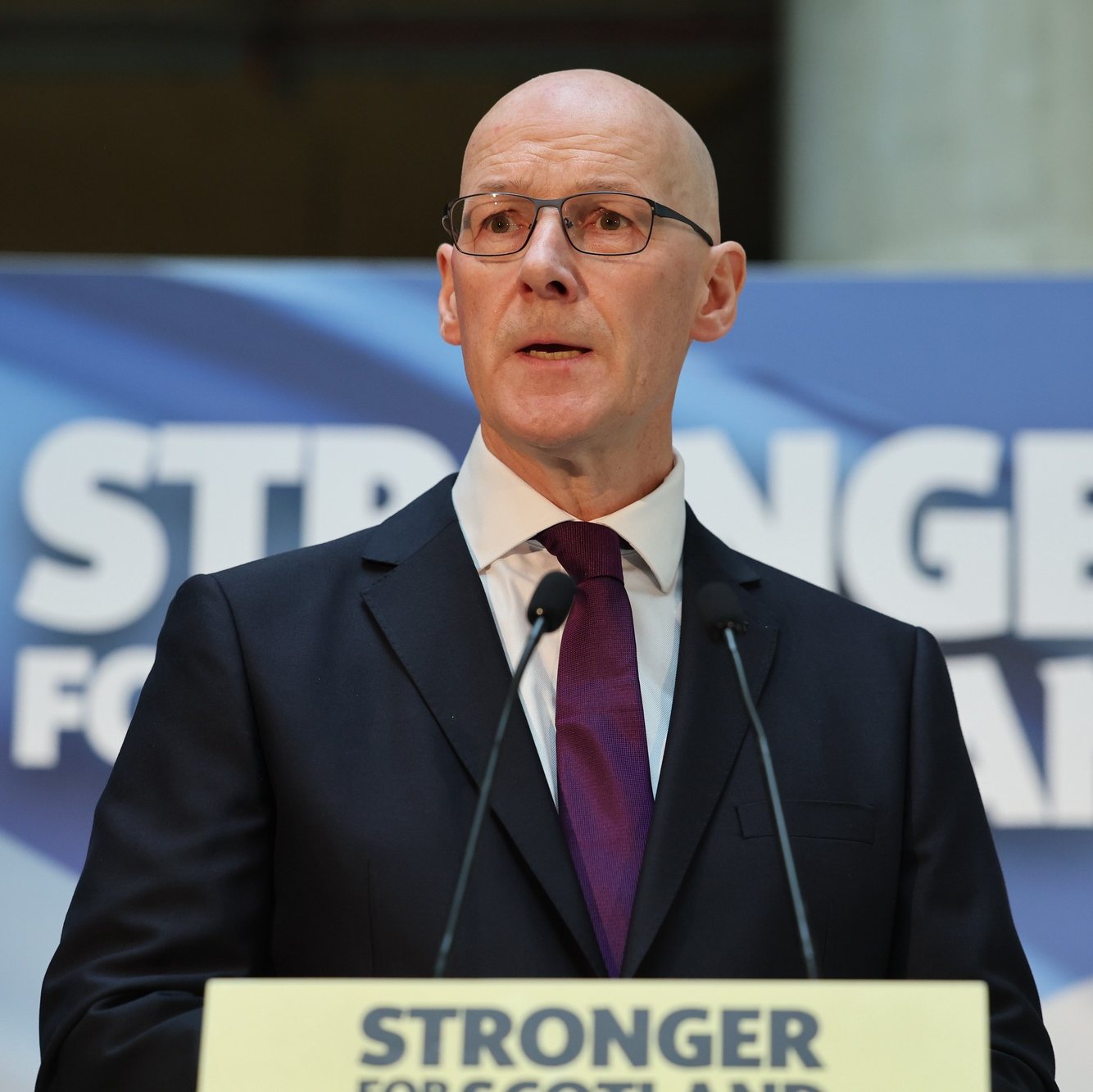 epa11322030 New Scottish National Party (SNP) Leader (SNP), John Swinney MSP, delivers a speech at Glasgow University, in Glasgow, Scotland, Britain, 06 May 2024. The former Scottish deputy first minister has been confirmed as the SNP&#039;s new leader as no other candidates came forward to challenge him for the position. This follows Humza Yousaf&#039;s announcement on 29 April 2024 that he was standing down as First Minister and Leader of the SNP.  EPA/ROBERT PERRY