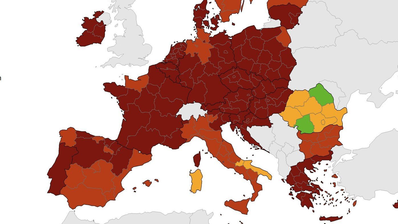 Mapa ECDC, Europa, Covid-19