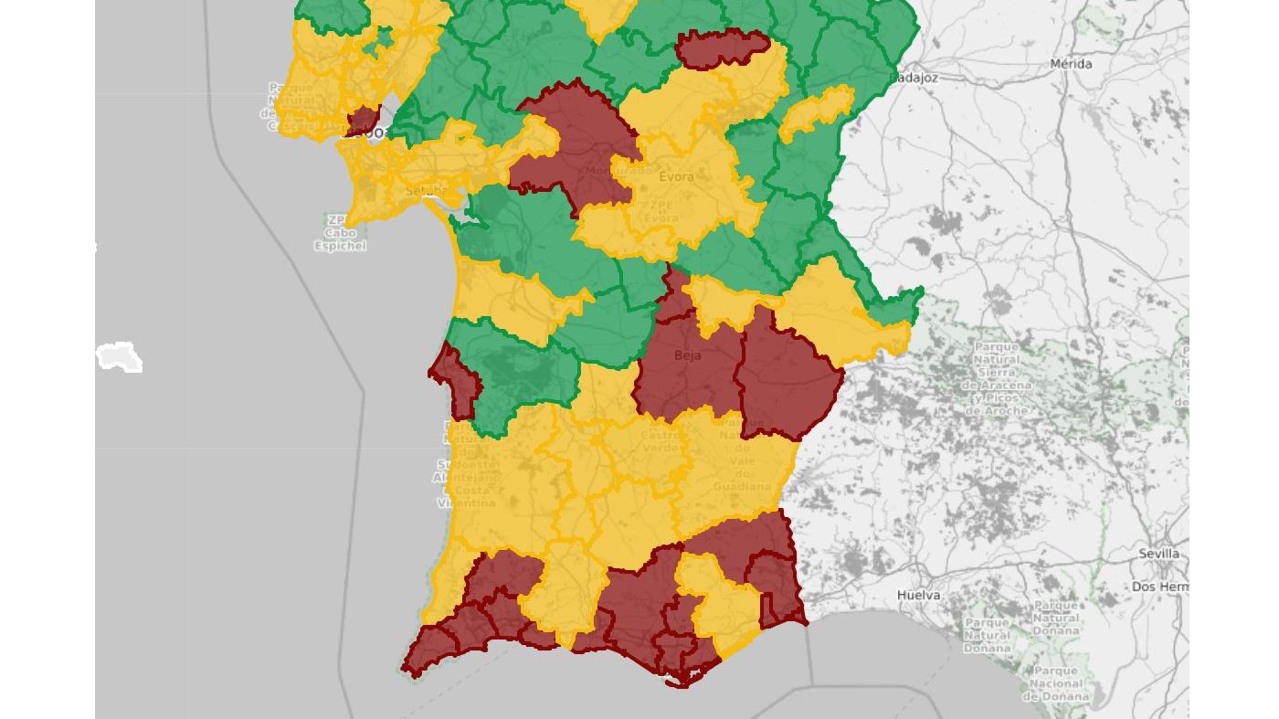 Algarve e Alentejo com vários concelhos em risco ou alerta