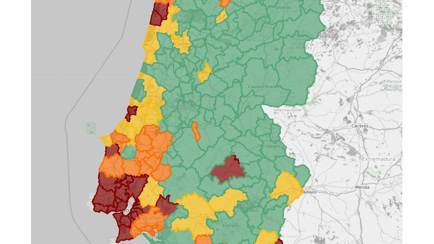 Área Metropolitana de Lisboa e Algarve são as regiões com mais concelhos no nível de risco muito elevado