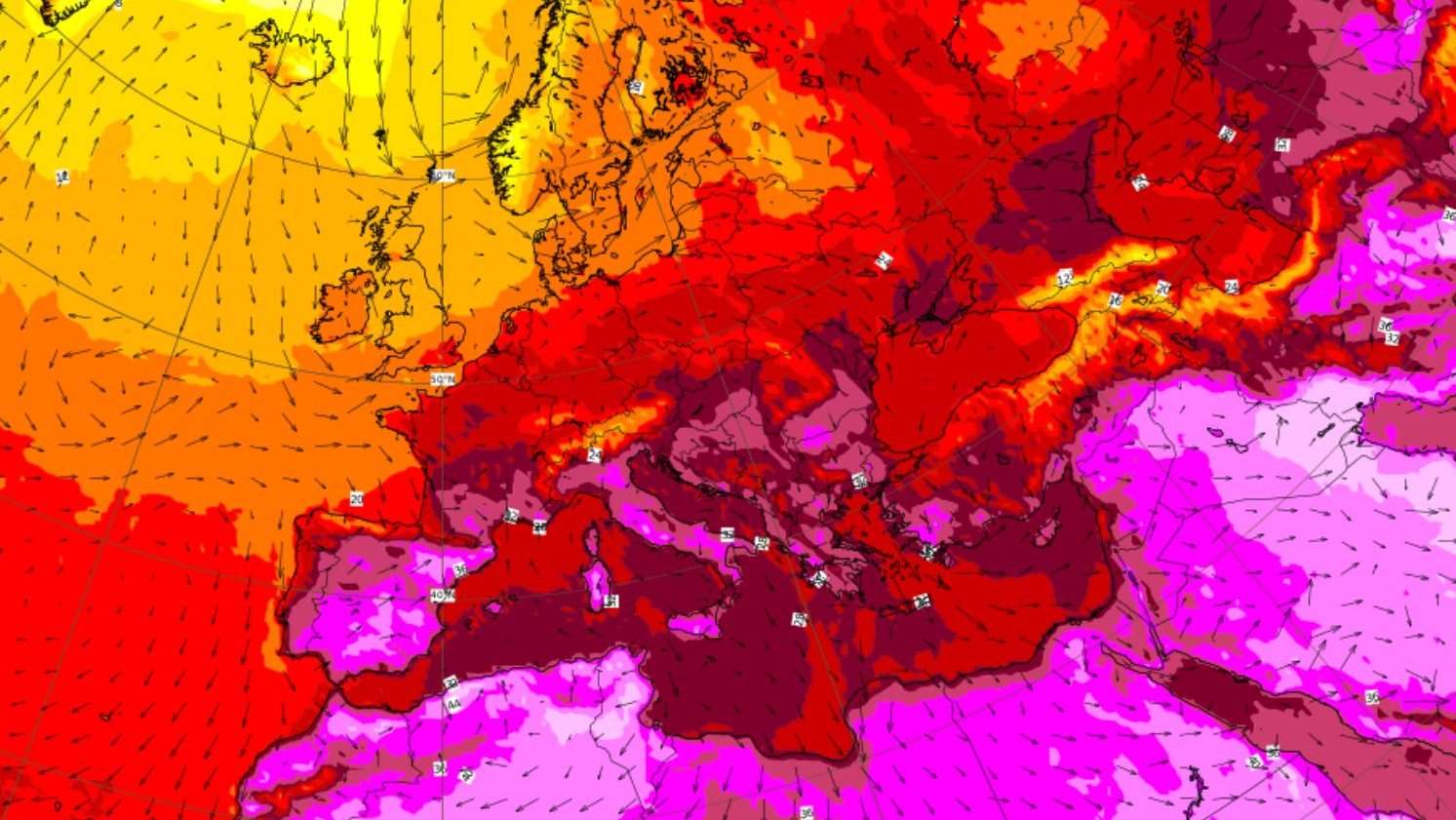 18 de julho de 2023: temperaturas às 16 horas (em Portugal continental)