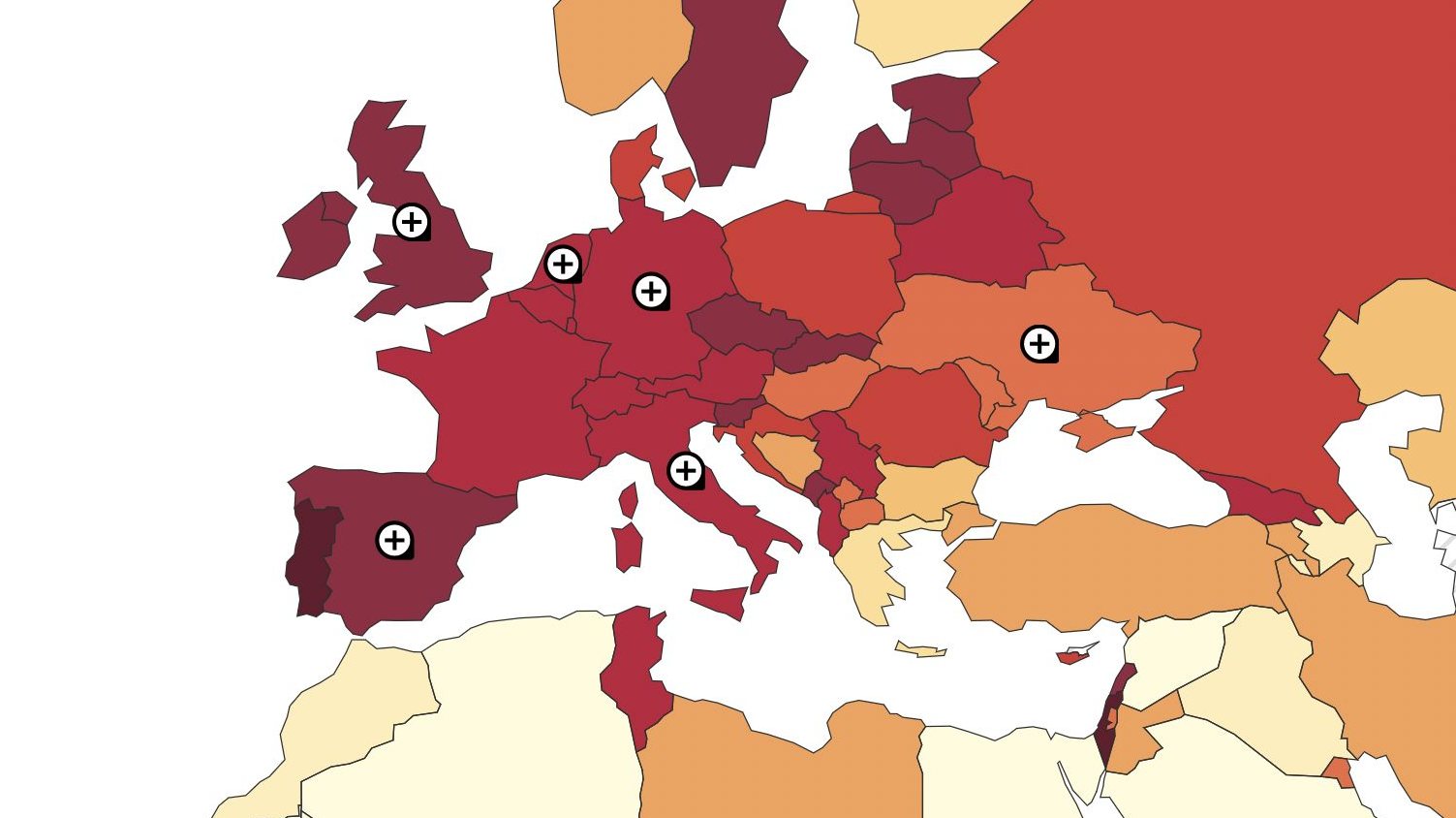 O mapa do número de casos por 100 mil habitantes, nos últimos 14 dias