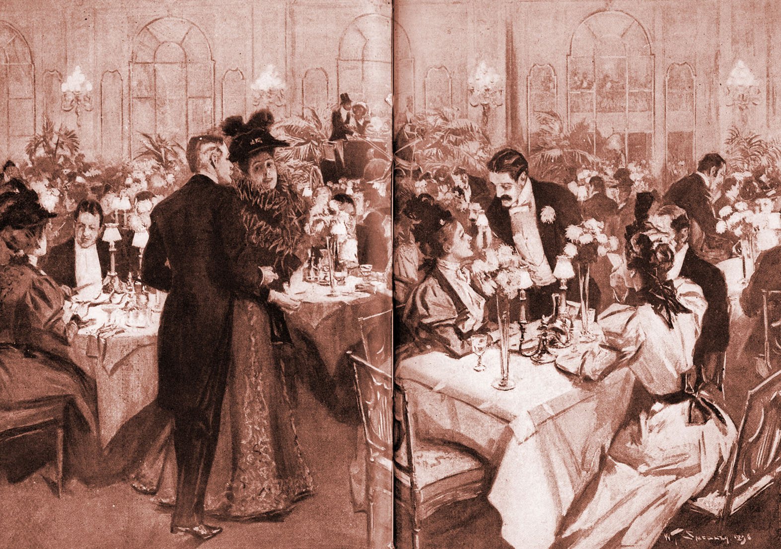 Members of high society at the Waldorf Hotel, 1896