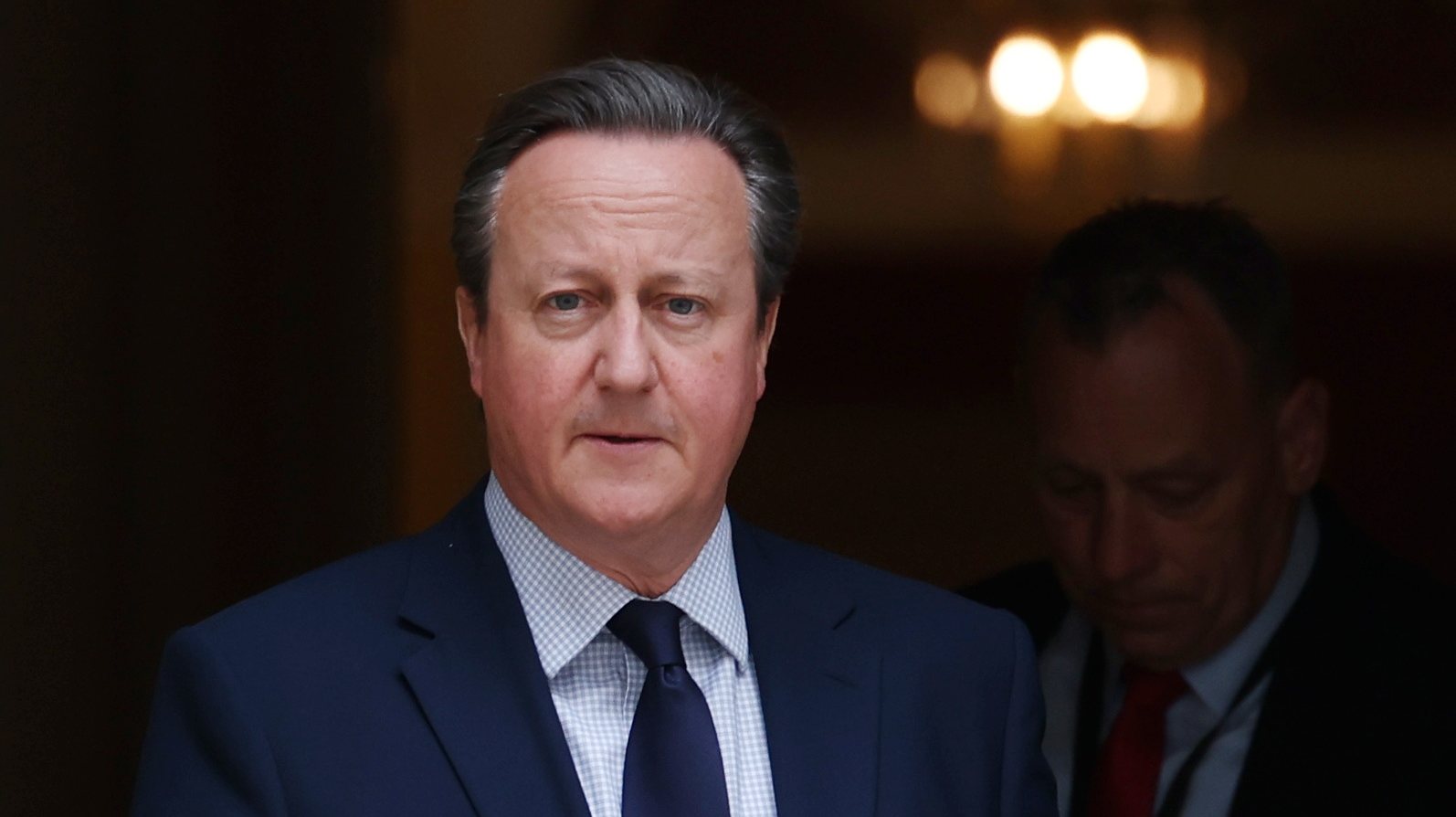 epa11281783 British Foreign Secretary David Cameron departs 10 Downing Street following a Cabinet meeting in London, Britain, 16 April 2024.  EPA/ANDY RAIN