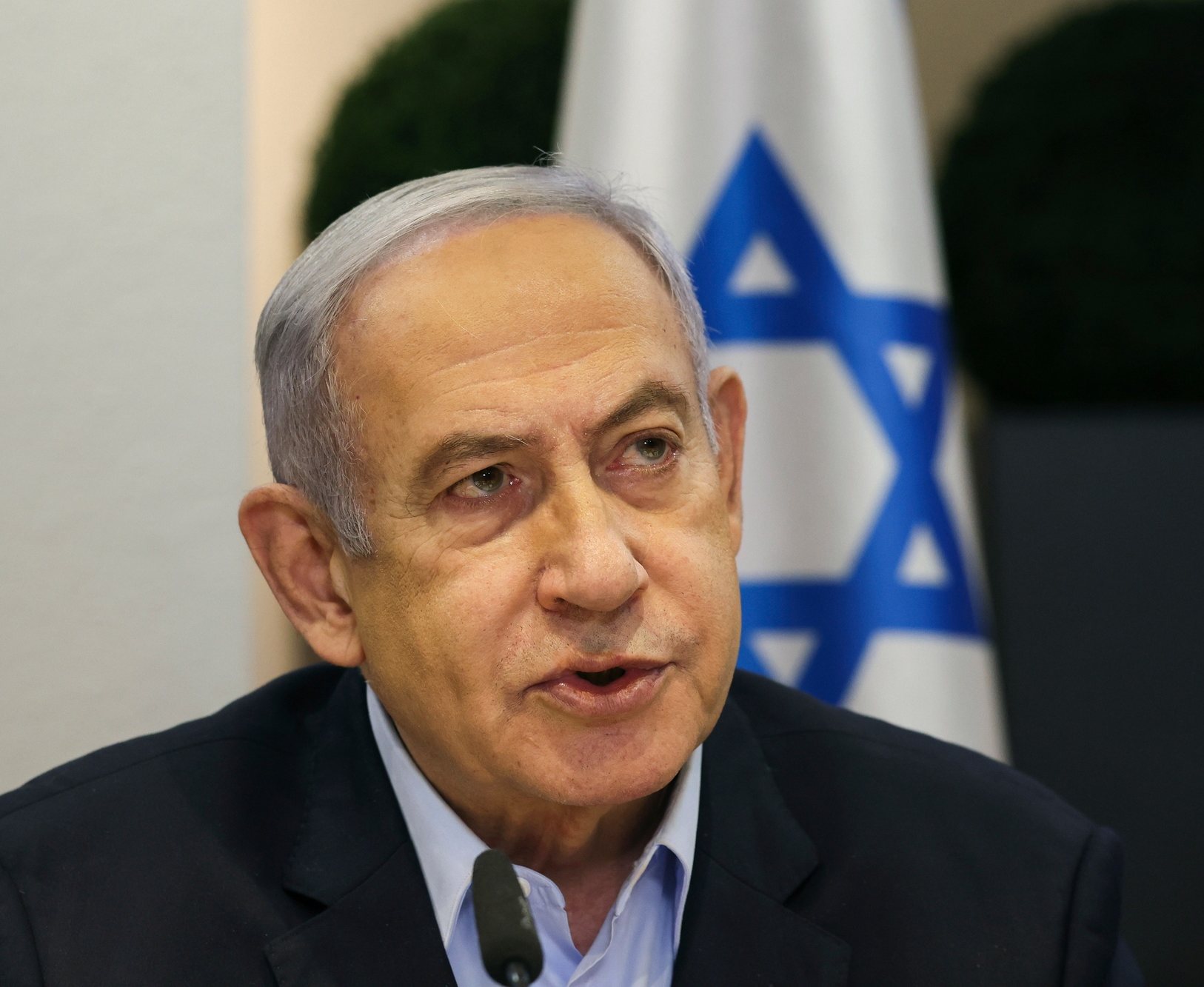epa11253801 (FILE) - Israeli Prime Minister Benjamin Netanyahu convenes the weekly cabinet meeting at the Defence Ministry in Tel Aviv, Israel, 07 January 2024 (reissued 31 March 2024). Israeli Prime Minister Benjamin Netanyahu will undergo hernia surgery, his office announced on 31 March 2024.  EPA/RONEN ZVULUN / POOL