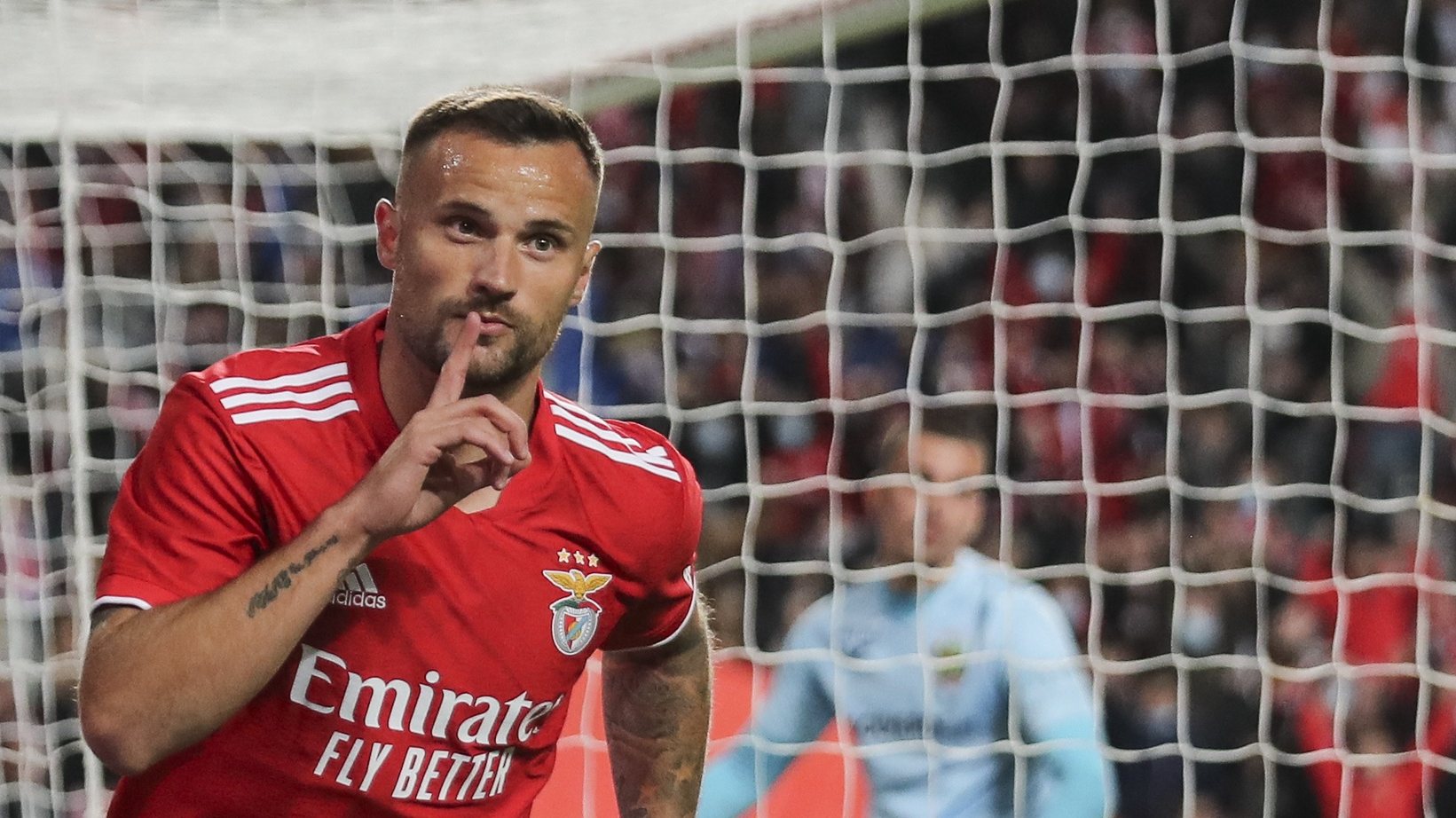 Benfica&#039;s Haris Seferovic celebrates after scoring a goal to Paços de Ferreira during the fourth round match of the Portugal Cup at Luz Stadium in Lisbon, Portugal 19 of November 2021. MIGUEL A. LOPES/LUSA