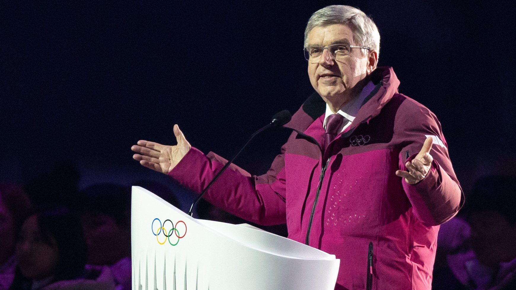 epa11089497 A handout photo made available by the OIS/IOC shows Thomas Bach, President of the International Olympic Committee, delivering a speech during the Opening Ceremony of the Winter Youth Olympic Games, in Gangwon, South Korea, 19 January 2024.  EPA/Chloe Knott for OIS/IOC HANDOUT  HANDOUT EDITORIAL USE ONLY/NO SALES HANDOUT EDITORIAL USE ONLY/NO SALES