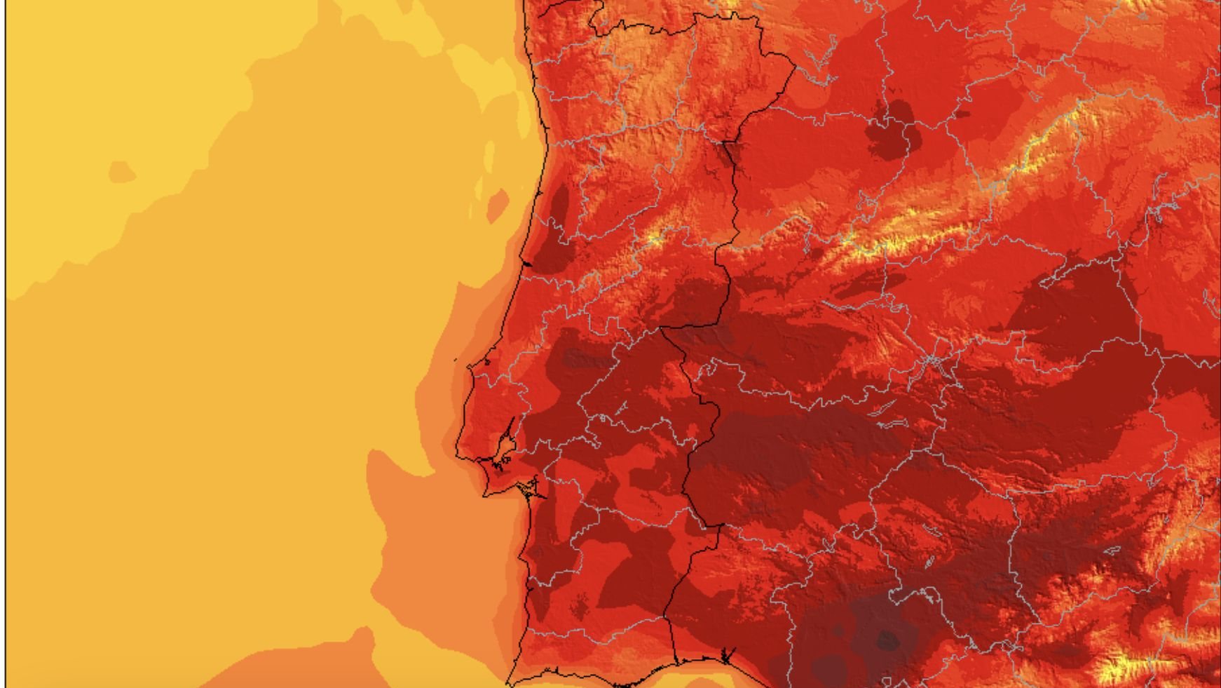 As previsões de calor para quarta-feira da próxima semana (o vermelho mais escuro corresponde às temperaturas mais altas)