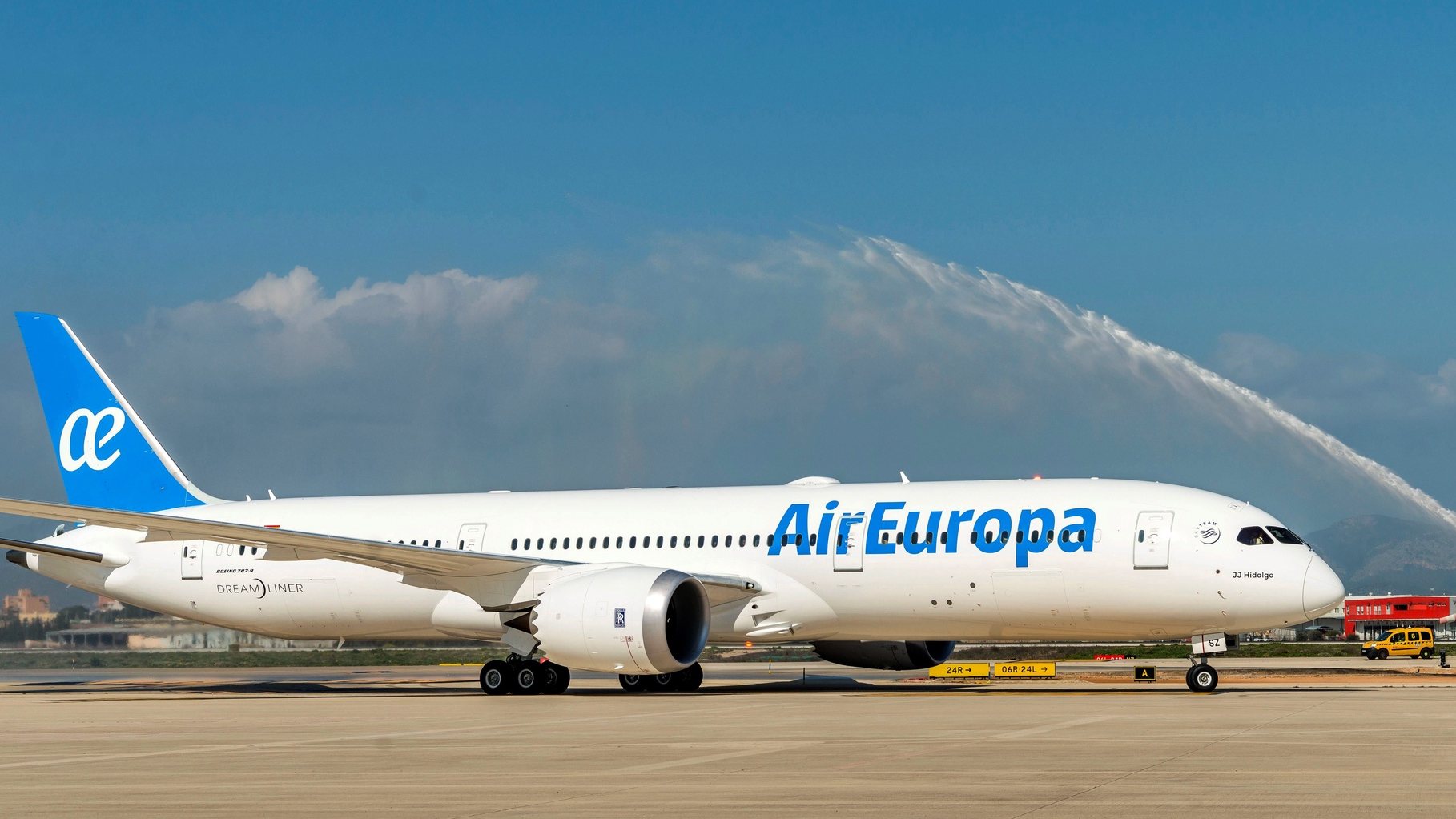 epa07971285 (FILE) - A general view shows the new plane of Spanish airline Air Europa&#039;s Boeing 787-900 Dreamliner during his presentation in Palma de Mallorca, Balearic Islands, Spain, 26 February 2018 (reissued 04 November 2019). The International Airlines Group (IAG) multinational airline holding company, which owns Spanish Iberia airways, announced on 04 November 2019 that it agreed to purchase Air Europa for one billion euro, in an operation that it is expected to be closed in the second term of 2020 to join Spain&#039;s most important airlines.  EPA/CATI CLADERA