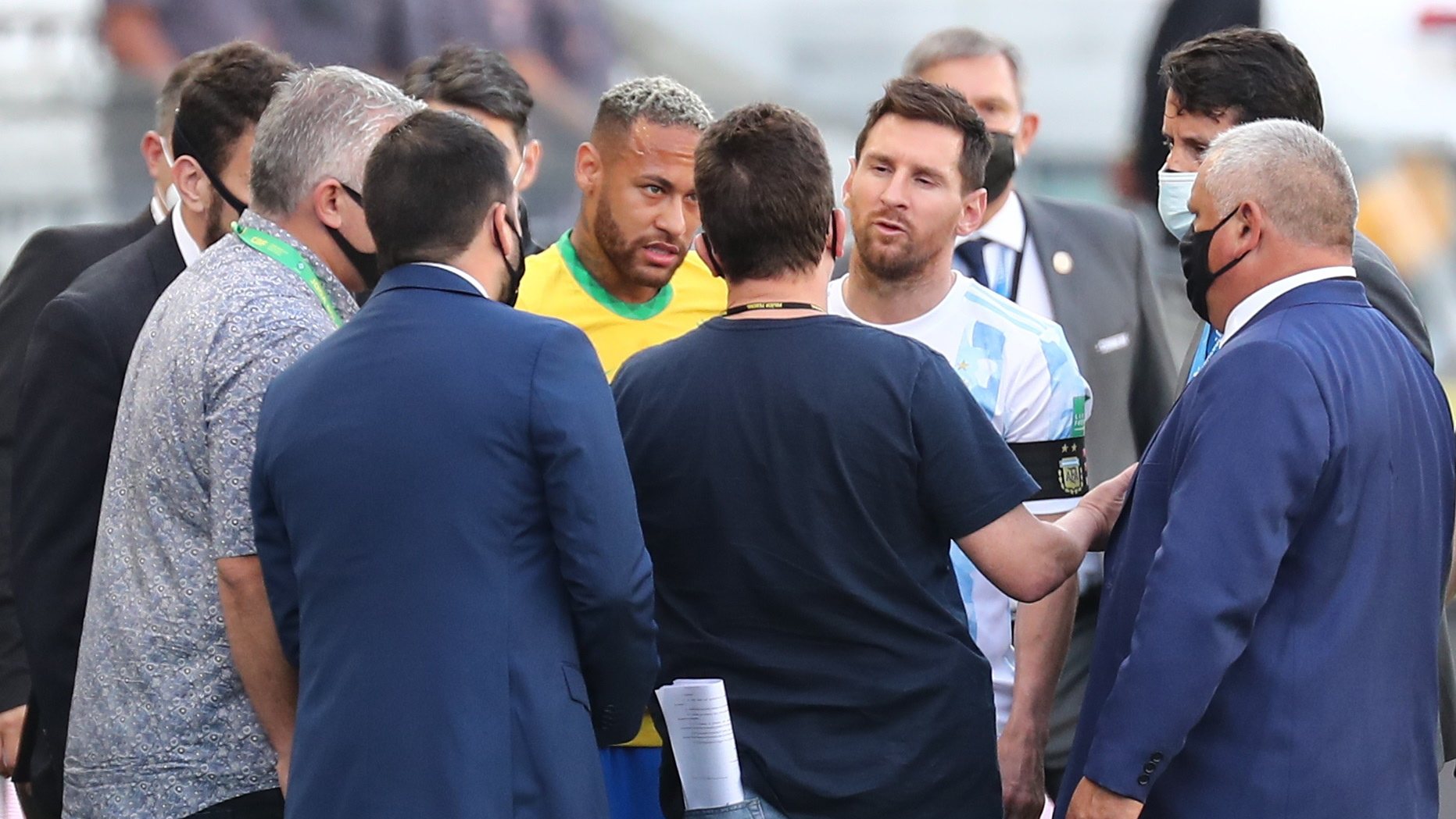 Neymar e Messi no jodo Brasil-Argentina, em 5 de setembro de 2021