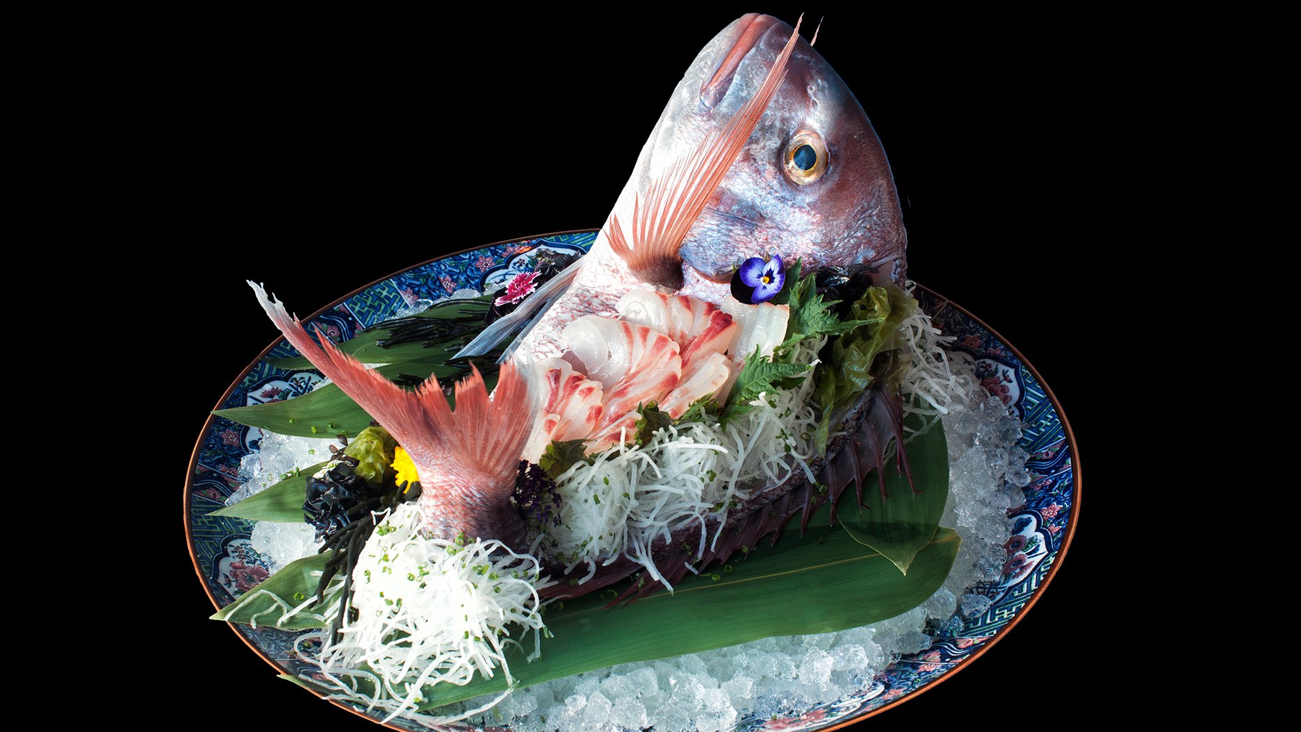 Servido na carcaça do peixe branco, este sashimi com corte extra fino é um dos destaques do menu de degustação dedicado às gyozas das quintas-feiras ©DR