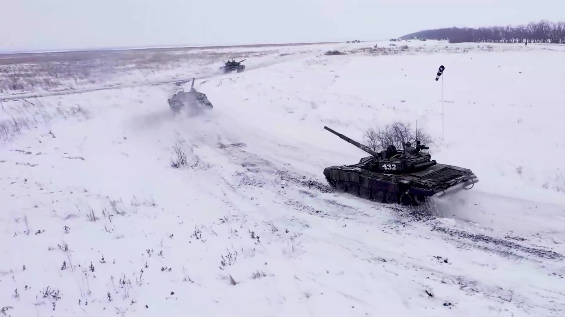 T-72B3 Main Battle Tanks in military drill in Russia