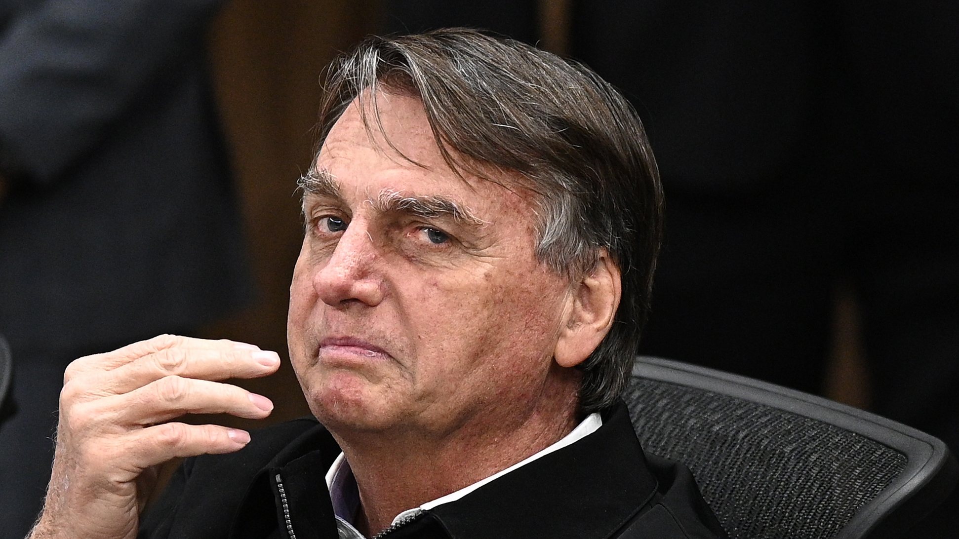 epa10806412 The former president of Brazil, Jair Bolsonaro, participates in a ceremony to receive the title of citizen of Goiania in the local legislative assembly in Goiania, Brazil, 18 August 2023.  EPA/Andre Borges