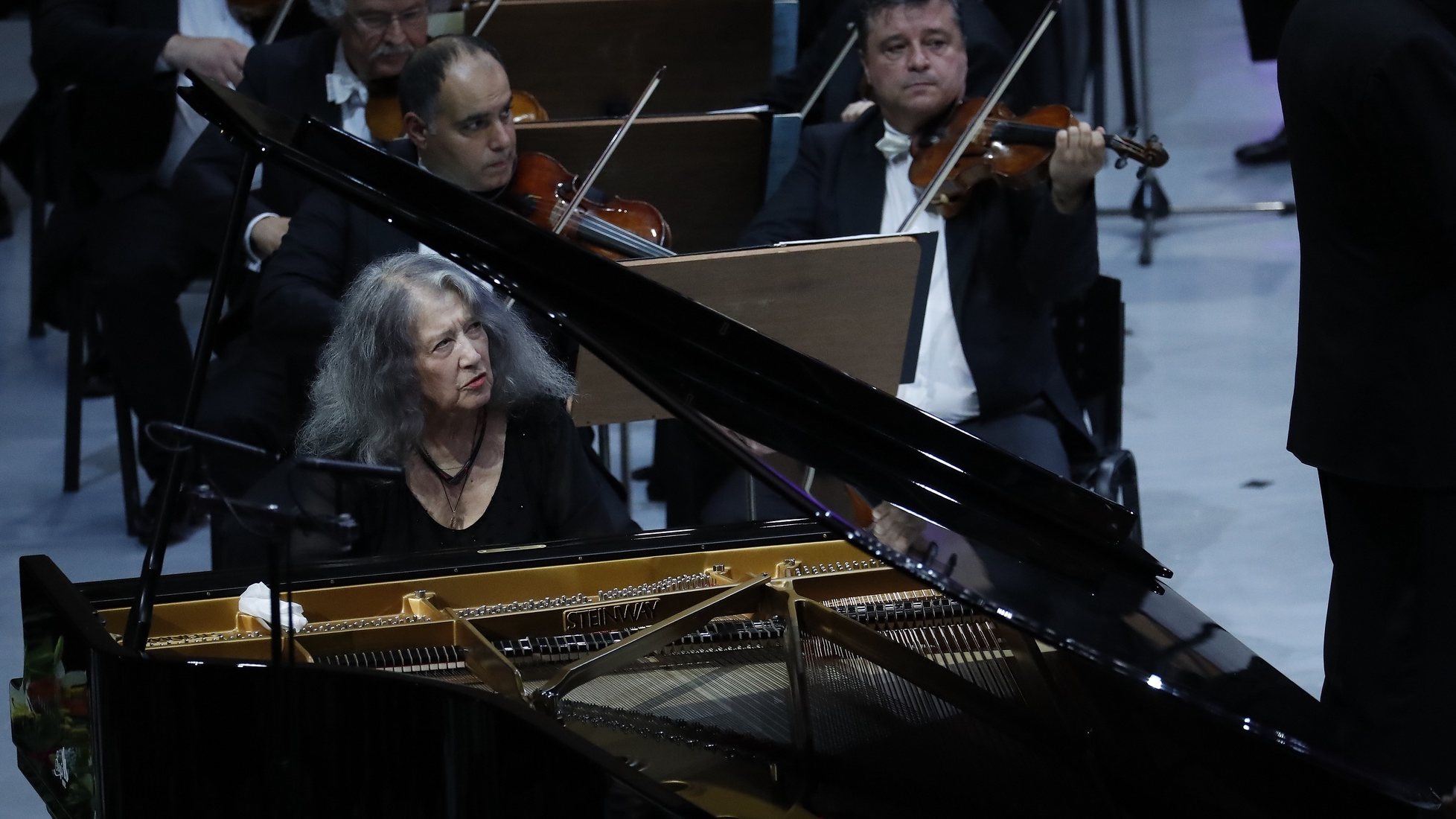 epa10868658 Argentine classical concert pianist, Martha Argerich, performs Prokofiev&#039;s Piano Concerto No. 3 in C major, Op. 26, accompanied by the Hungarian National Philharmonic orchestra under the baton of Swiss conductor Charles Dutoit, on the stage of the Grand Palace Hall during the Enescu Festival in Bucharest, Romania, 18 September 2023. The festival, held every two years since 1958, is the biggest classical music festival held in Romania and is named after Romanian composer and violinist George Enescu. The 26th edition runs from 27 August to 24 September 2023, with the participation of 40 orchestras from 16 countries, totaling 3,500 foreign and Romanian artists. This years theme is &#039;Generosity through Music&#039;.  EPA/Robert Ghement