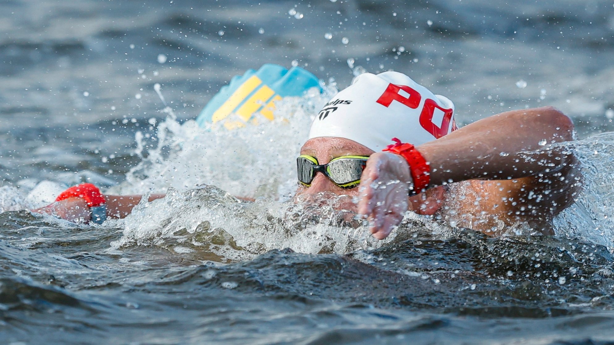 epa09393042 Angelica Andre of Portugal competes in the Women&#039;s 10km Marathon, Open Water Swimming during the Marathon Swimming events of the Tokyo 2020 Olympic Games at the Odaiba Marine Park in Tokyo, Japan, 4 August 2021.  EPA/Patrick B. Kraemer