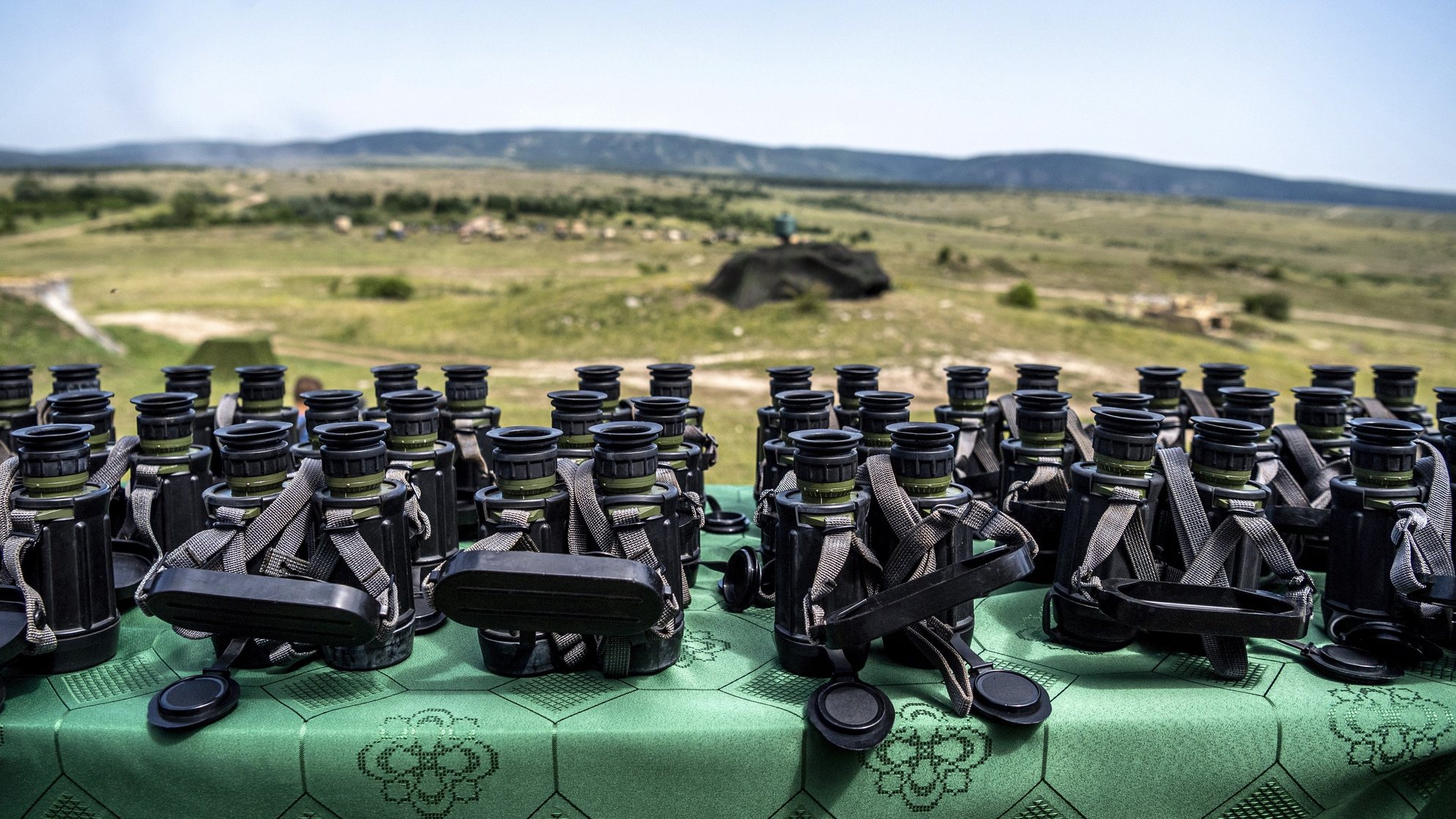 epa07643830 Binoculars are pictured during the Breakthrough 2019 bilateral military summer exercise of the Hungarian Defence Forces and USAREUR, the US Army units serving in Europe, near Osku, western Hungary, 12 June 2019. Taking place from June 04 to 15, the participants of the exercice test fires systems and execute multi-echelon fires to increase interoperability and readiness between the two armies.  EPA/ZSOLT SZIGETVARY HUNGARY OUT