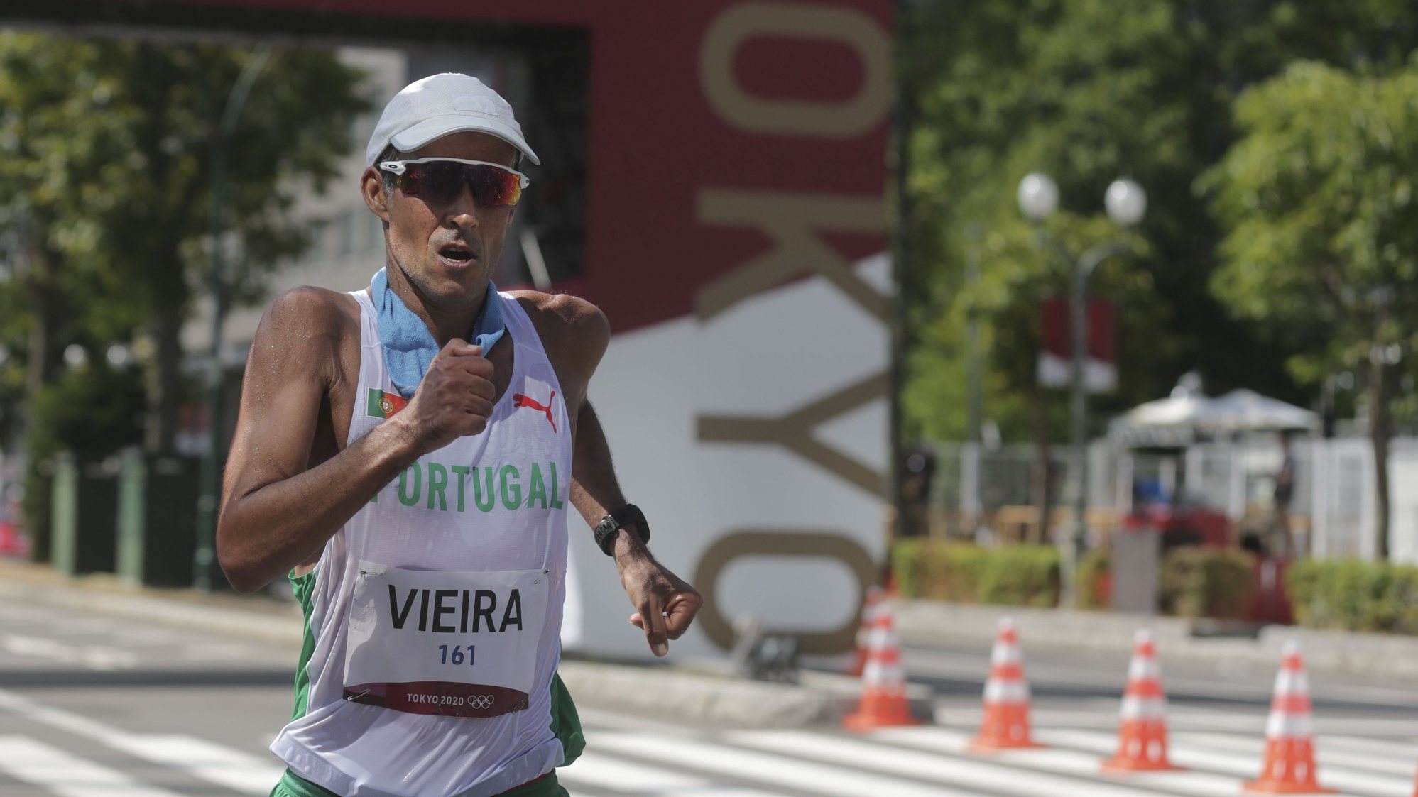 O marchador português, João Vieira em ação na prova de 50 kms marcha dos Jogos Olimpicos de Tóquio2020 em Sapporo, Hokaido, Japão, 06 de agosto de 2021. TIAGO PETINGA/LUSA