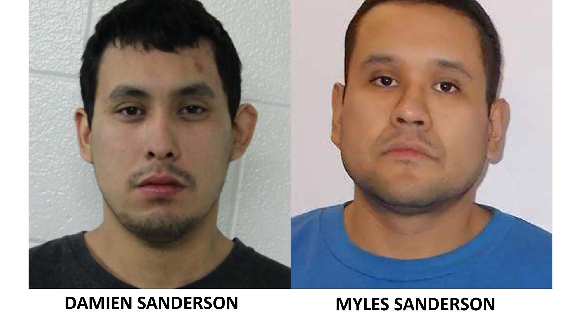 epa10160300 A handout combination photo made available by the Royal Canadian Mounted Police showing suspects Damien Sanderson (L) and Myles Sanderson (R) who are actively being sought by police in connection with stabbings in the James Smith Cree Nation, Saskatchewan, Canada, 04 September 2022.  EPA/ROYAL CANADIAN MOUNTED POLICE / HANDOUT EDITORIAL USE ONLY, NO SALES HANDOUT EDITORIAL USE ONLY/NO SALES