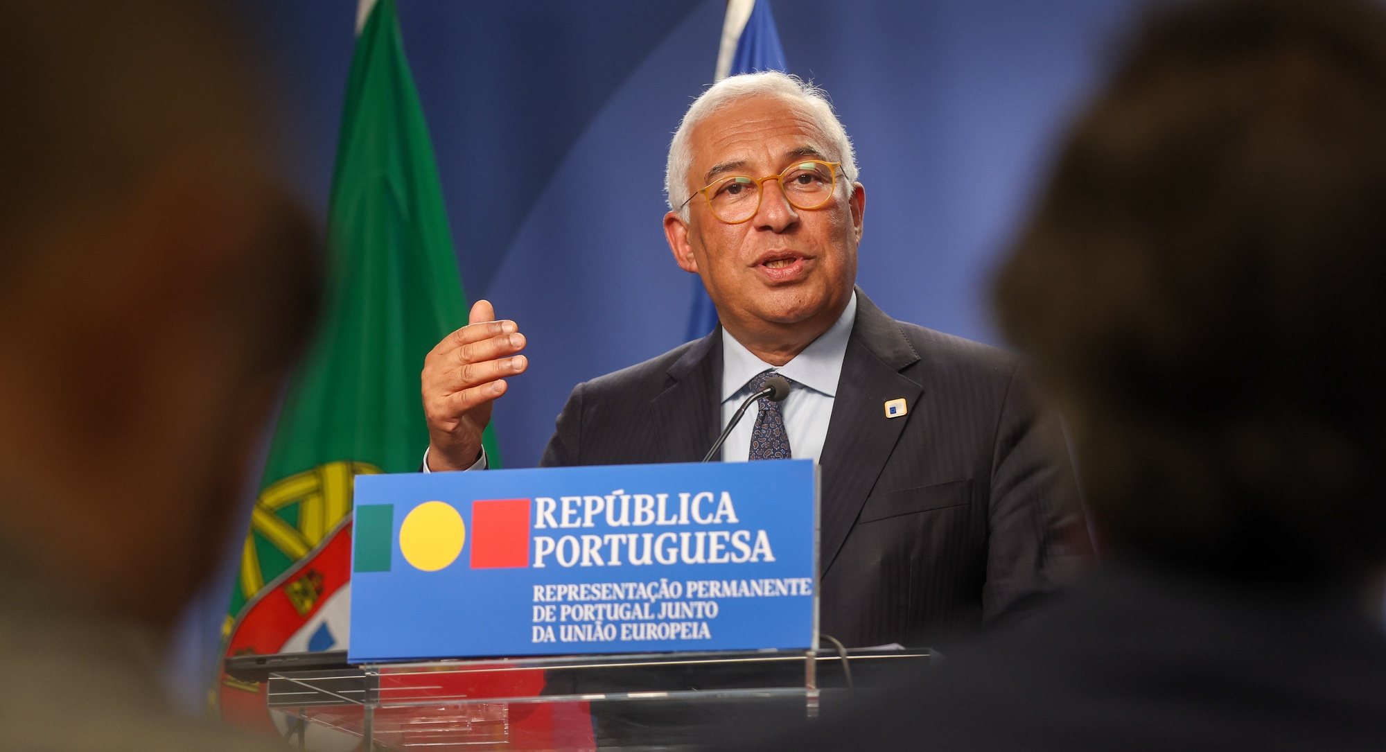 epa11236448 Portugal&#039;s outgoing Prime Minister Antonio Costa holds a press conference at the end of the second day of a European Council meeting in Brussels, Belgium, 22 March 2024.  EPA/OLIVIER HOSLET