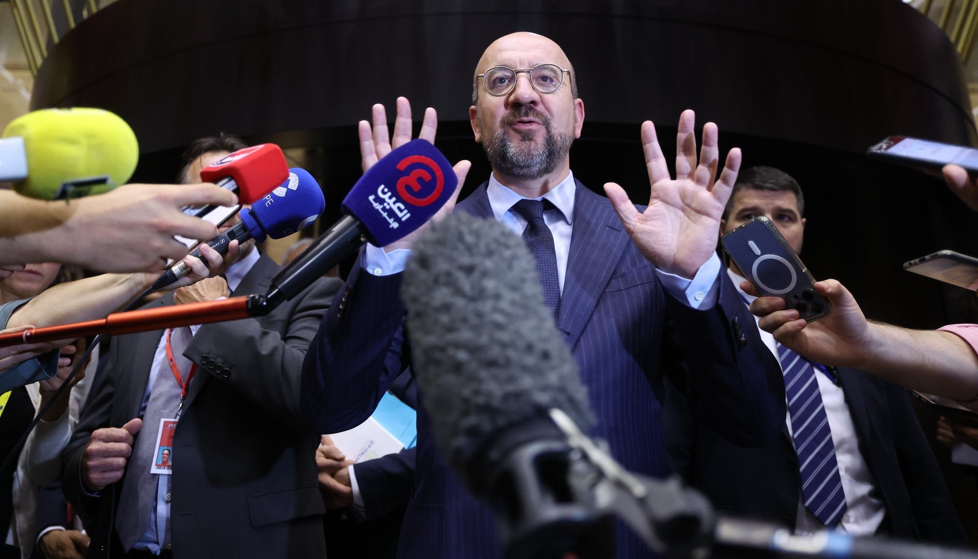 epaselect epa11419054 European Council President Charles Michel gives a statement at the end of an informal meeting of the European Council in Brussels, Belgium, 17 June 2024. Following the European Parliament elections, EU leaders gathered in Brussels to discuss the next institutional cycle and renew the top jobs of the European institutions to reflect the EU&#039;s diversity in terms of geography, country size, gender, and political affiliation.  EPA/OLIVIER HOSLET