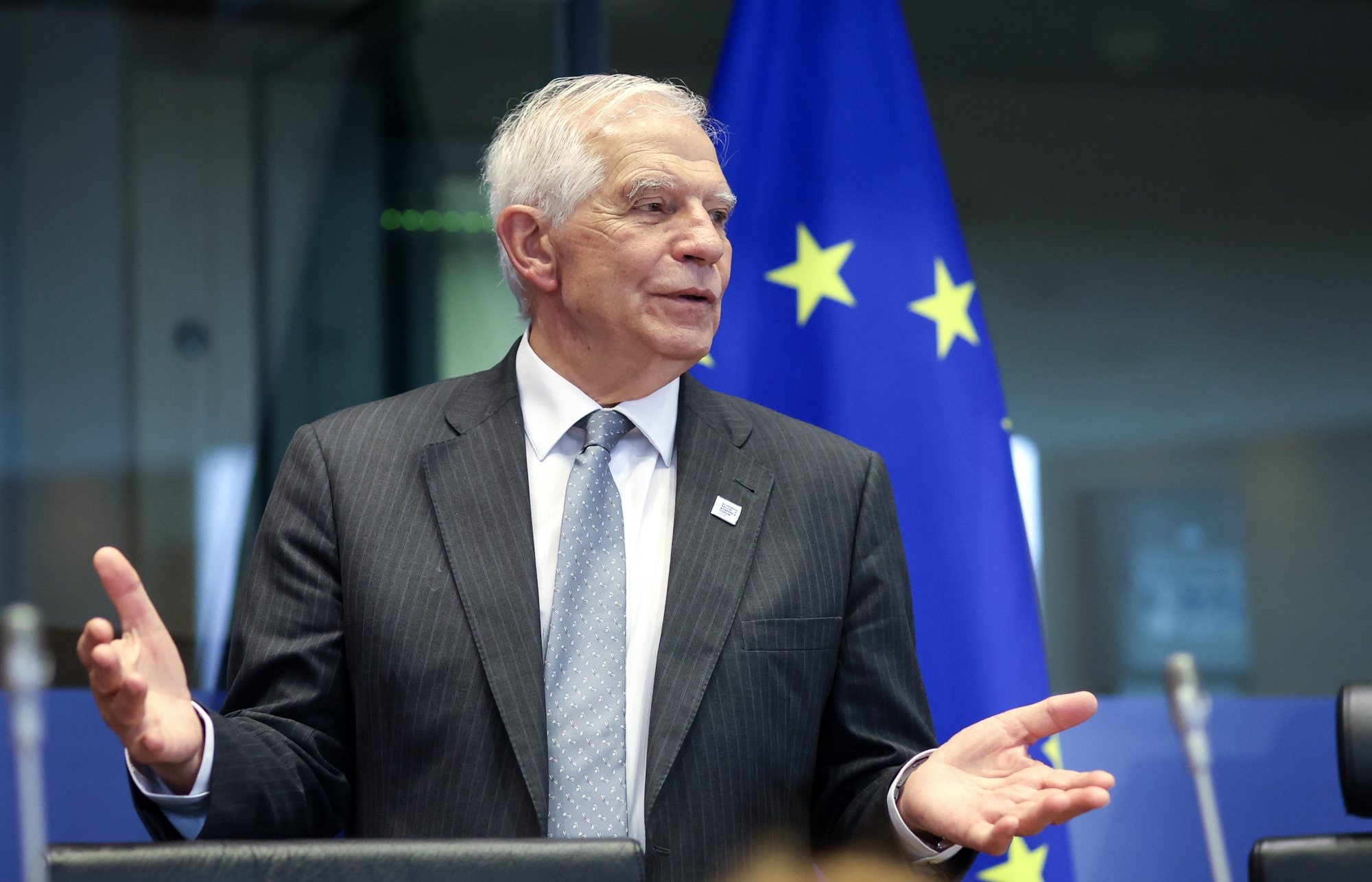 epa11376817 European Union&#039;s High Representative for Foreign Affairs and Security Policy, Josep Borrell, speaks as he opens the Schuman Security and Defence Forum 2024 conference in Brussels, Belgium, 29 May 2024. The second edition of the Schuman Security and Defence Forum (Schuman Forum), which brings together decision-makers from more than 60 partner countries and EU member states, takes place in Brussels from 28 until 29 May 2024.  EPA/OLIVIER HOSLET