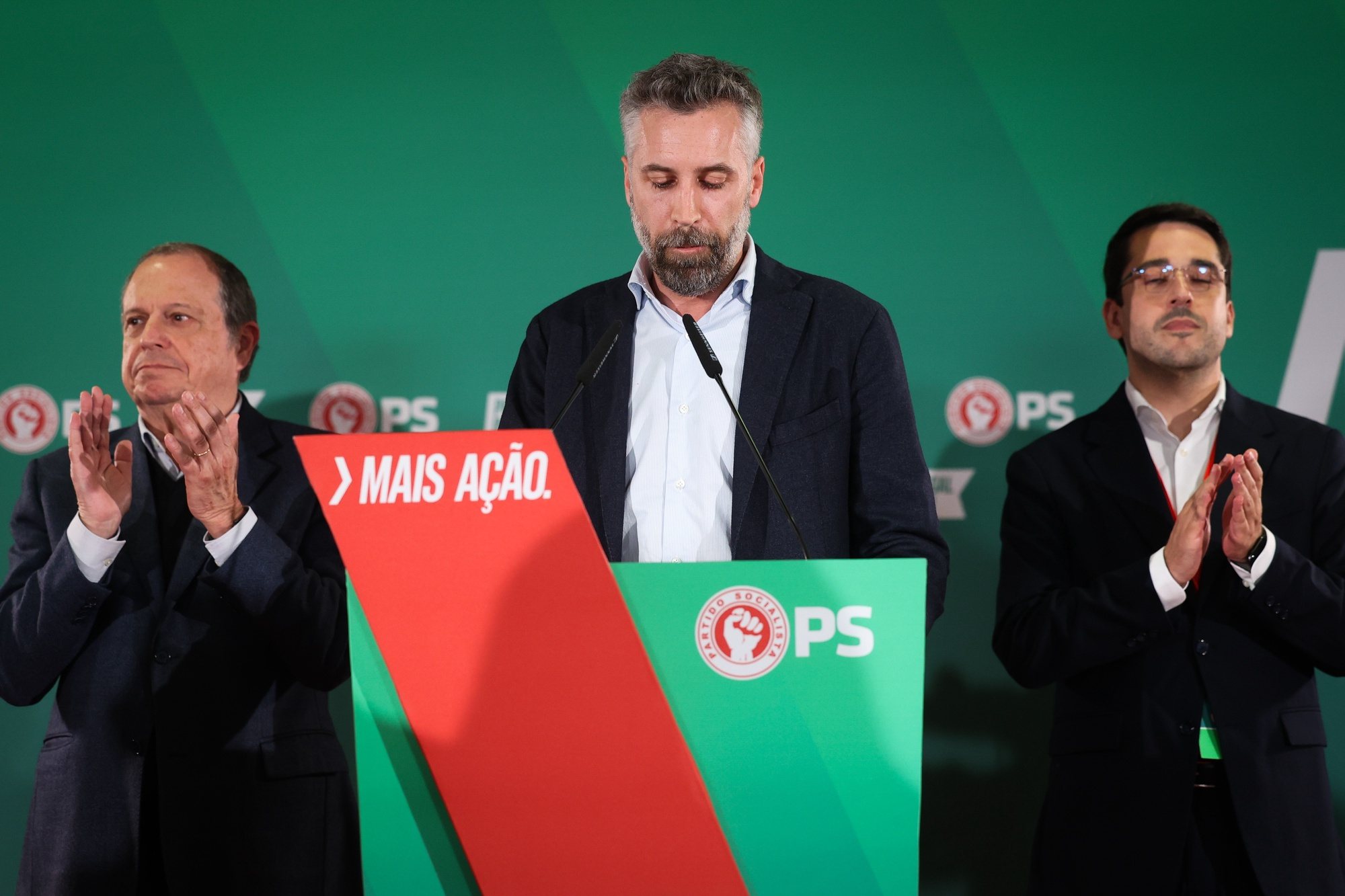 The secretary-general of the Socialist Party (PS) Pedro Nuno Santos (C) holds a press conference during the election night of the legislative elections 2024 at Party headquarters, in Lisbon, Portugal, 10 March 2024. More than 10.8 million Portuguese are expected to vote to elect 230 deputies to the Portuguese Parliament. Eighteen political forces (15 parties and three coalitions) are running in these elections. ANTONIO PEDRO SANTOS/LUSA