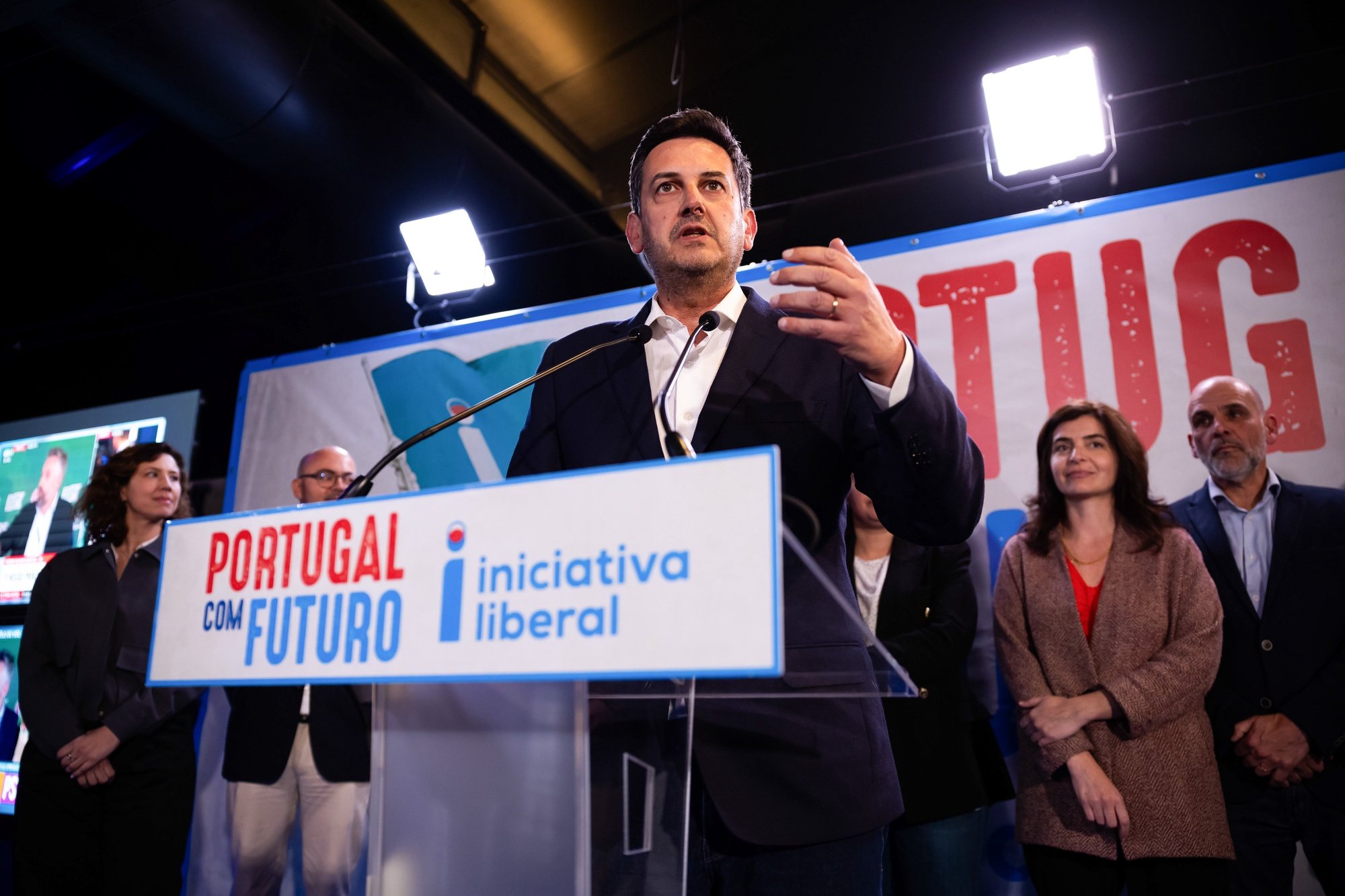 The President of the Liberal Initiative (IL) Rui Rocha holds a press conference during the election night of the legislative elections 2024 at Party headquarters in Lisbon, Portugal, 11 March 2024. More than 10.8 million Portuguese are expected to vote to elect 230 deputies to the Portuguese Parliament. Eighteen political forces (15 parties and three coalitions) are running in these elections. JOSE SENA GOULAO/LUSA