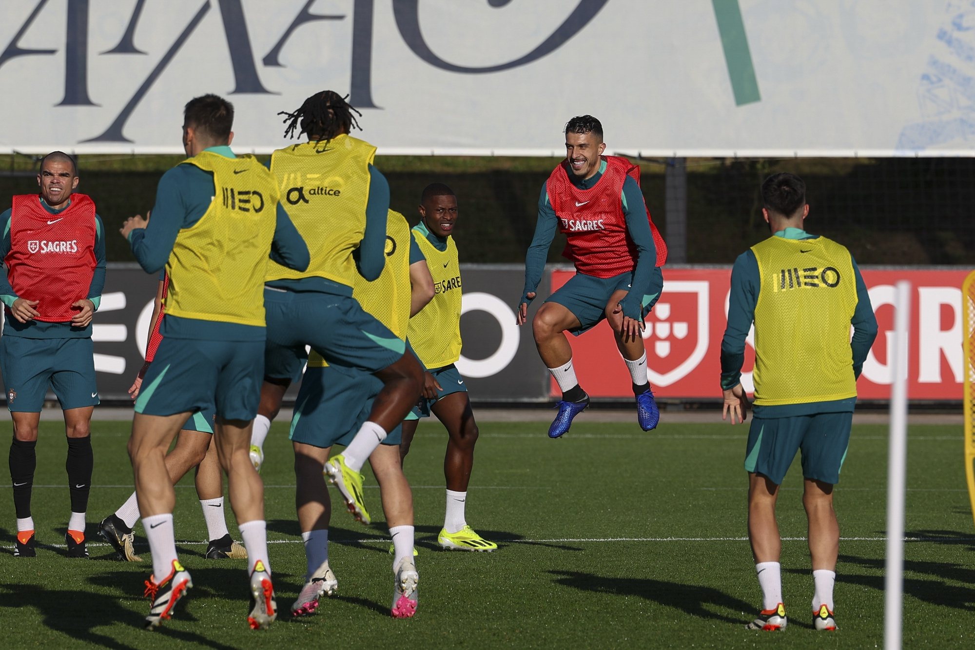 Portugal national team player Dany Mota (2-R) attends a training session at Cidade do Futebol in Oeiras, Portugal, 19 March 2024. Portugal will play friendly matches against Sweden and Slovenia in preparation for the upcoming Euro 2024.  JOSÉ SENA GOULÃO/LUSA