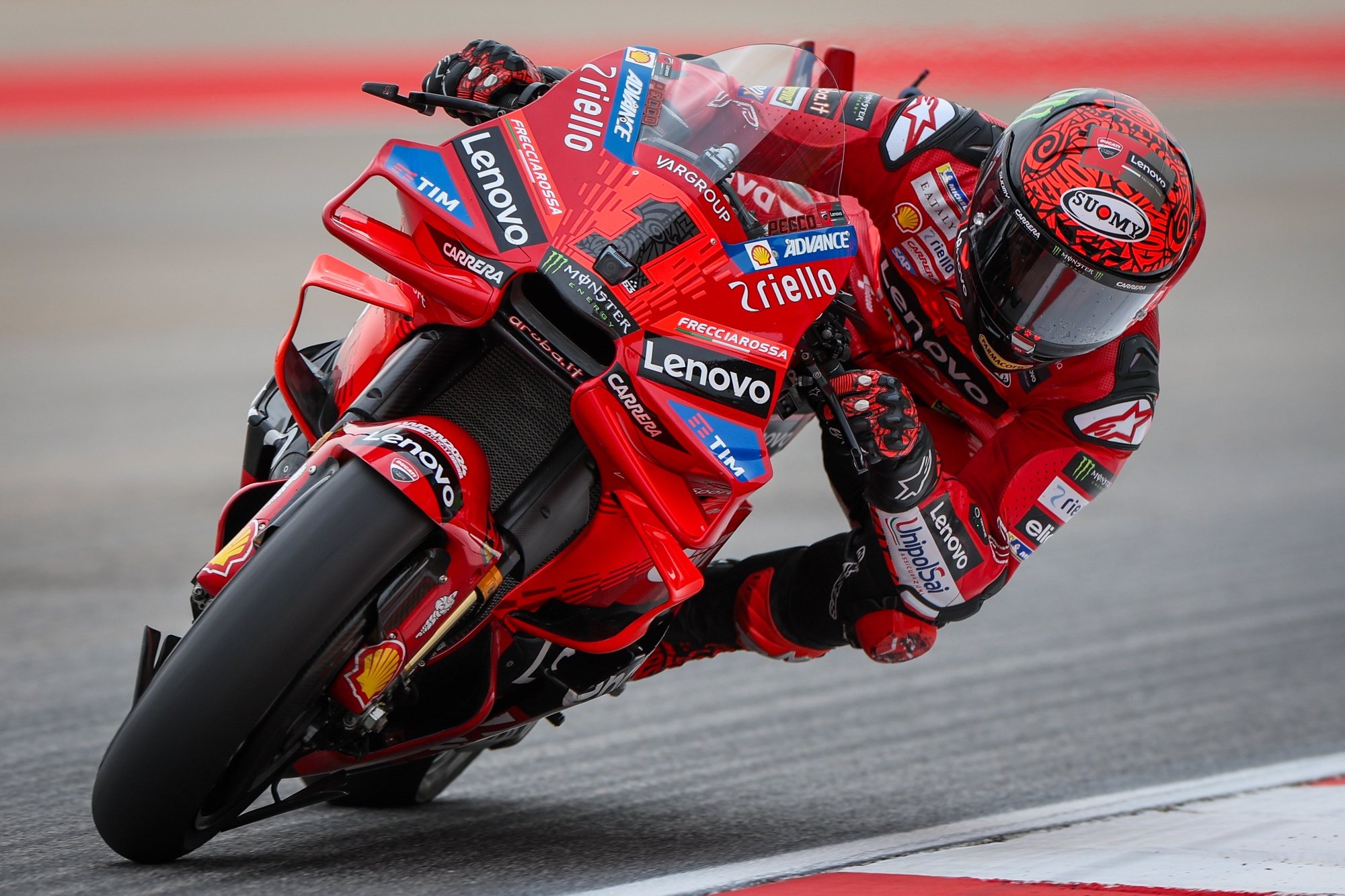 Francesco Bagnaia of Italy and Ducati Lenovo Team in action during the free practice session of the Motorcycling Grand Prix of Portugal, in Portimao, Portugal, 22 March 2024. The 2024 Motorcycling Grand Prix of Portugal is held on 24 March. JOSE SENA GOULAO/LUSA
