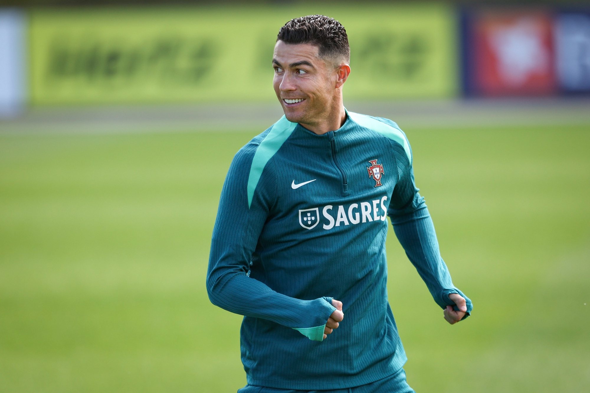 Portugal national soccer players Cristiano Ronaldo during a training session at Cidade do Futebol in Oeiras, Portugal, 25th March 2024. Portugal will play friendly match against Slovenia in preparation for the upcoming Euro 2024. ANDRE KOSTERS/LUSA