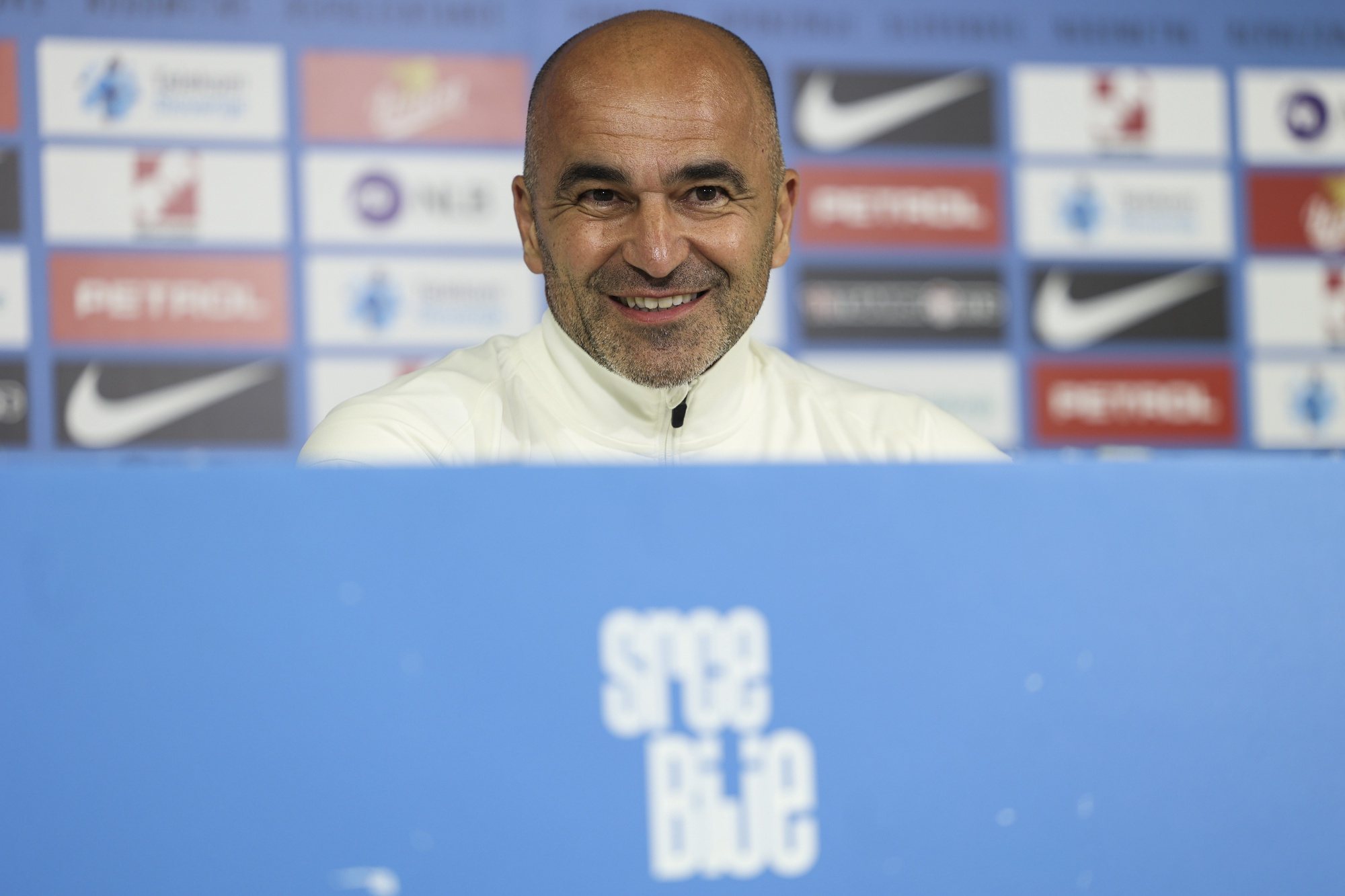 Portugal national soccer team head coach, Roberto Martinez, speaks during a press conference at Stozice Stadium in Ljubljana, Slovenia, 25th March 2024. Portugal will play a friendly match tomorrow against Slovenia in preparation for the upcoming Euro 2024. MIGUEL A. LOPES/LUSA