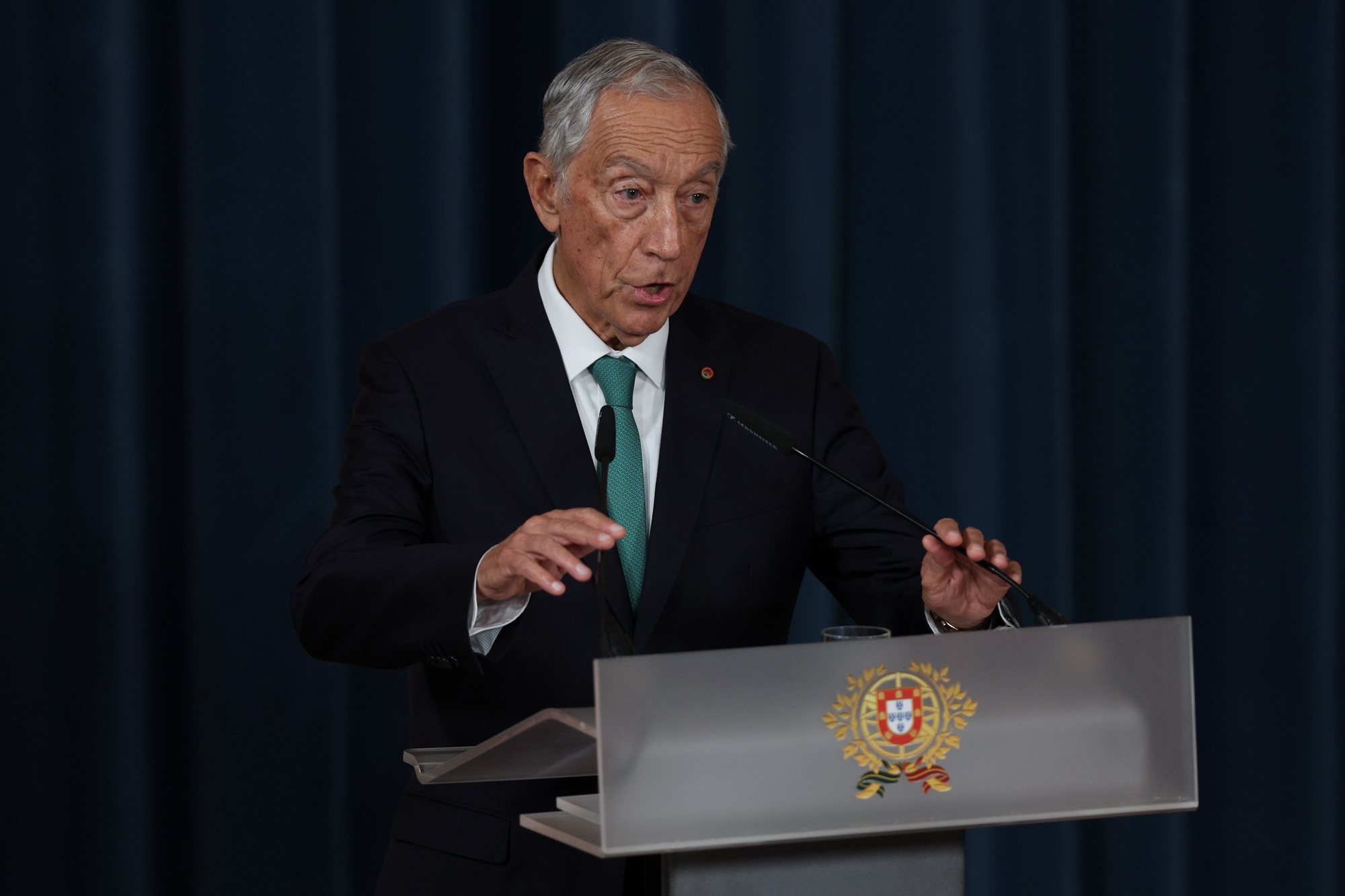 Portuguese President Marcelo Rebelo de Sousa, speak during the swearing in cerimony of the XXIV Constitutional Government held at Ajuda Palace, in Lisbon, Portugal, 02 April March 2024. These legislative elections resulted in the victory of AD - a pre-election coalition formed by PSD, CDS-PP and People&#039;s Monarchist Party (PPM) - by around 54,000 votes (0.85%) more than the PS, the narrowest margin in the history of Portuguese democracy. The two coalitions led by the PSD (the AD on the mainland and in the Azores, and Madeira Primeiro with the PSD and CDS-PP in Madeira) - won 28.83% of the votes and 80 members of parliament (78 for the PSD and two from the CDS-PP), according to the official results. The PS was the second-most-voted party with 27.98% and 78 MPs. MIGUEL A. LOPES/LUSA