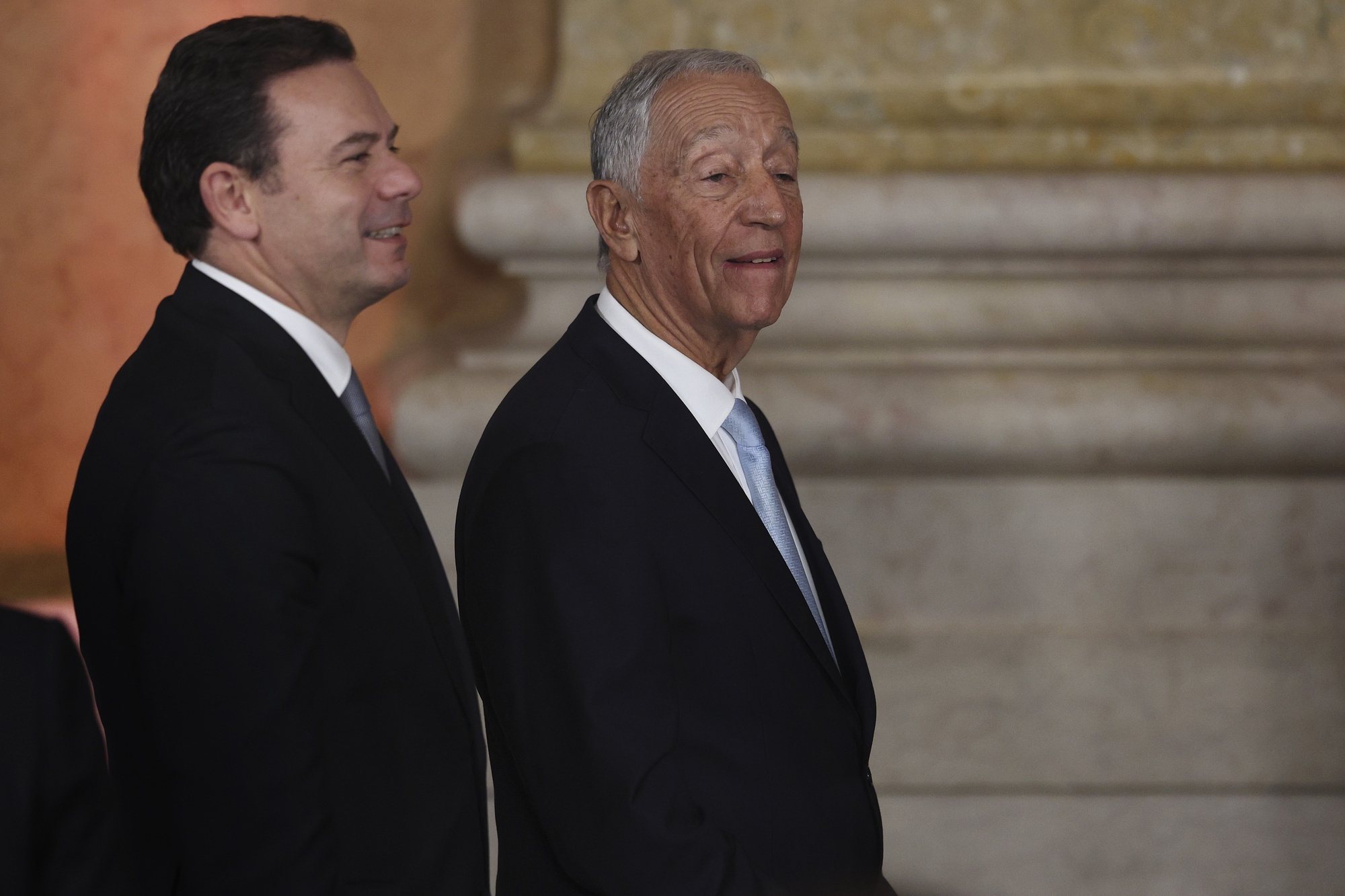 Portuguese President Marcelo Rebelo de Sousa (R) with Portuguese Prime Minister Luis Montenegro during the swearing in ceremony of the Secretaries of State of the XXIV Constitutional Government at Ajuda Palace, in Lisbon, Portugal, 05 April 2024. MIGUEL A. LOPES/LUSA