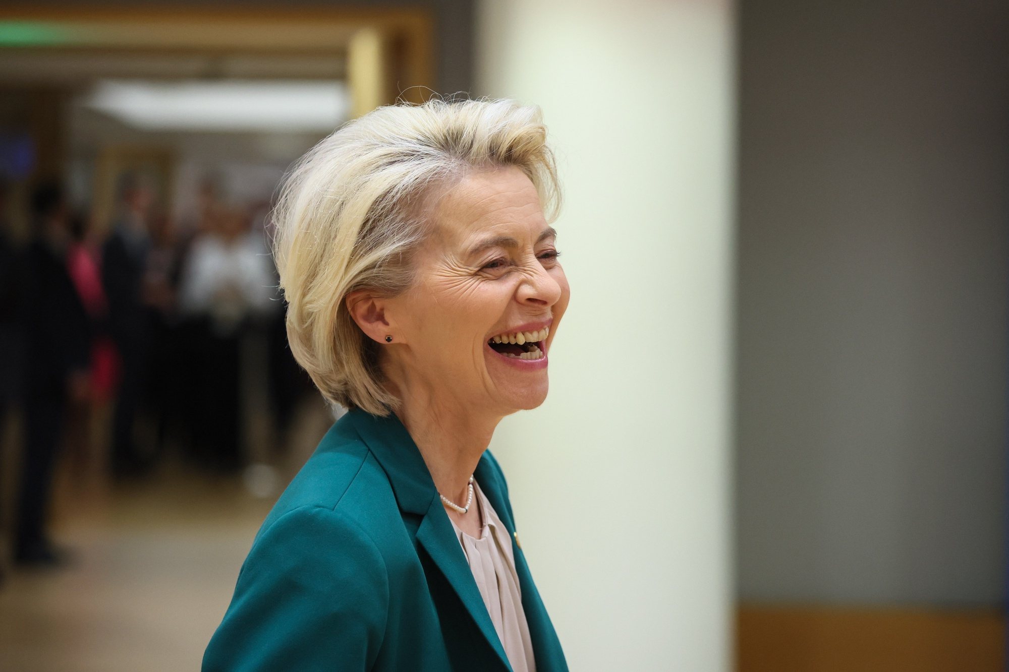 epa11286248 European Commission President Ursula von der Leyen attends a special meeting of the European Council in Brussels, Belgium, 18 April 2024. EU leaders gather in Brussels for a two-day summit to discuss the economy and competitiveness, among other issues.  EPA/Leszek Szymanski POLAND OUT