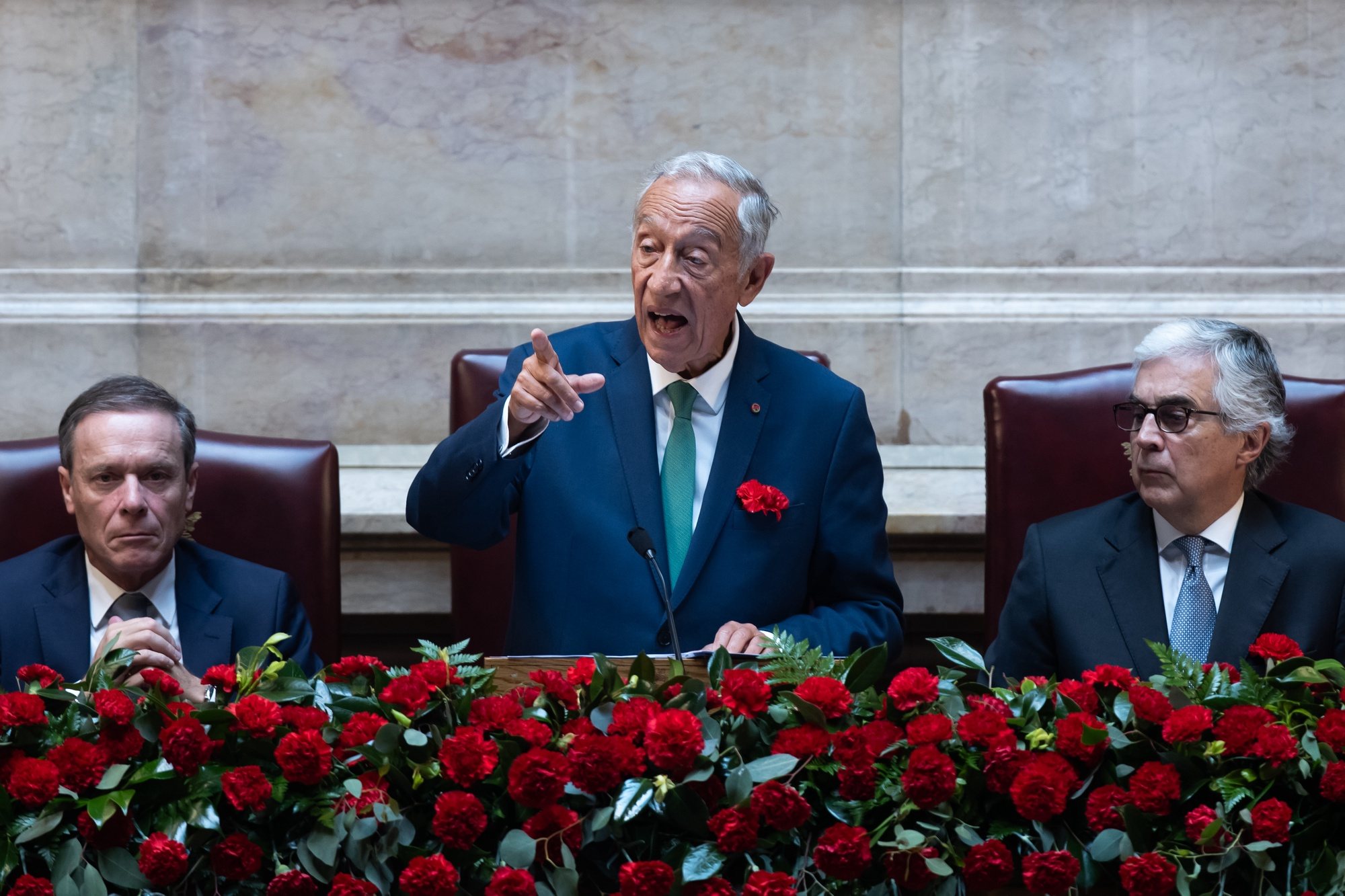 Portuguese President, Marcelo Rebelo de Sousa, delivers a speech during the solemn comemorative session at the Portuguese parliament in Lisbon, Portugal, 25 April 2024. Portugal celebrates the 50th anniversary of the Carnation Revolution that ended the authoritarian regime of Estado Novo (New State) that ruled the country between 1926 to 1974. JOSE SENA GOULAO/LUSA