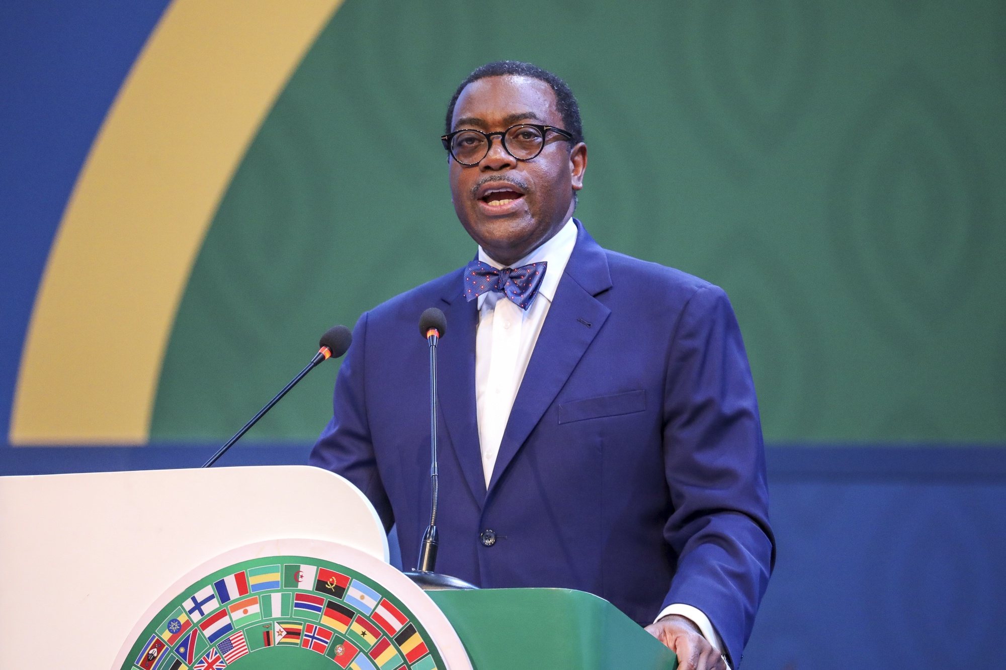 epa11378132 African Development Bank (AFDB) President Akinwumi Adesina (C) speaks during the opening ceremony of the 2024 AFDB Annual Meetings at the Kenyatta International Conference Centre (KICC), in Nairobi, Kenya, 29 May 2024. AFDB is holding Annual Meetings in Nairobi from 27 to 31 May 2024. They comprise the 59th Annual Assembly of the African Development Bank and the 50th meeting of the African Development Fund. Up to 3,000 delegates, including African heads of state, ministers and central bank governors among those gathered at the event to discuss the theme “Africa’s Transformation, the African Development Bank Group, and the Reform of the Global Financial Architecture”.  EPA/Daniel Irungu