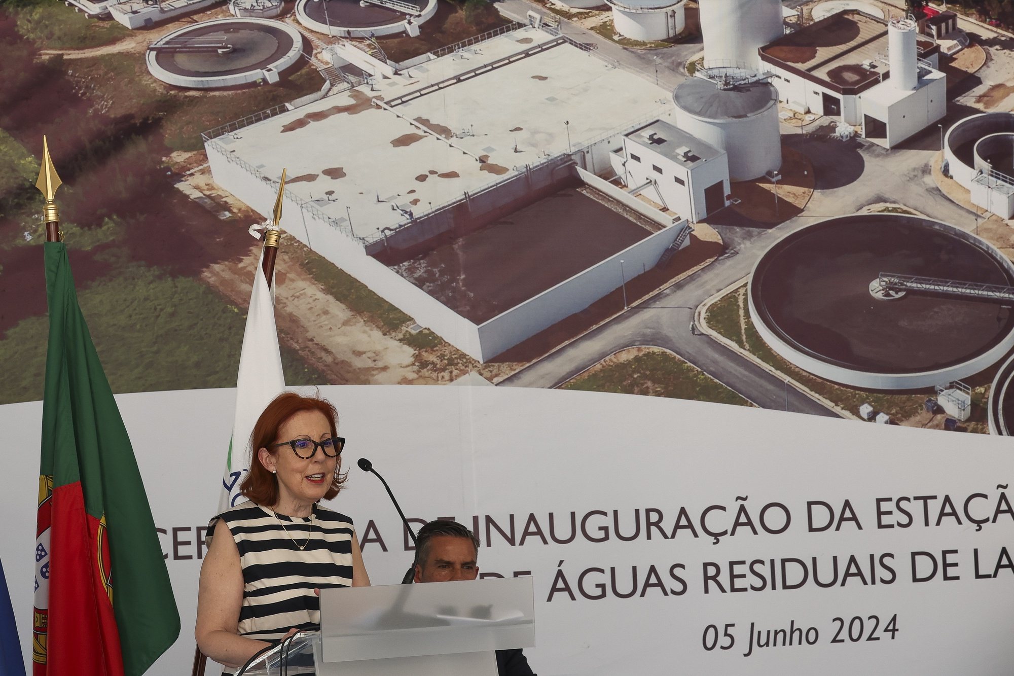 A ministra do ambiente, Maria da Graça Carvalho, discursa na inauguração da remodelação da ETAR de Lagos, 5 de junho de 2024. Com um investimento da ordem dos 17 milhões de euros e com financiamento pelo POSEUR  no montante aproximado de 10 milhões, a ETAR tem uma capacidade para servir 138 mil pessoas. LUÍS FORRA/LUSA