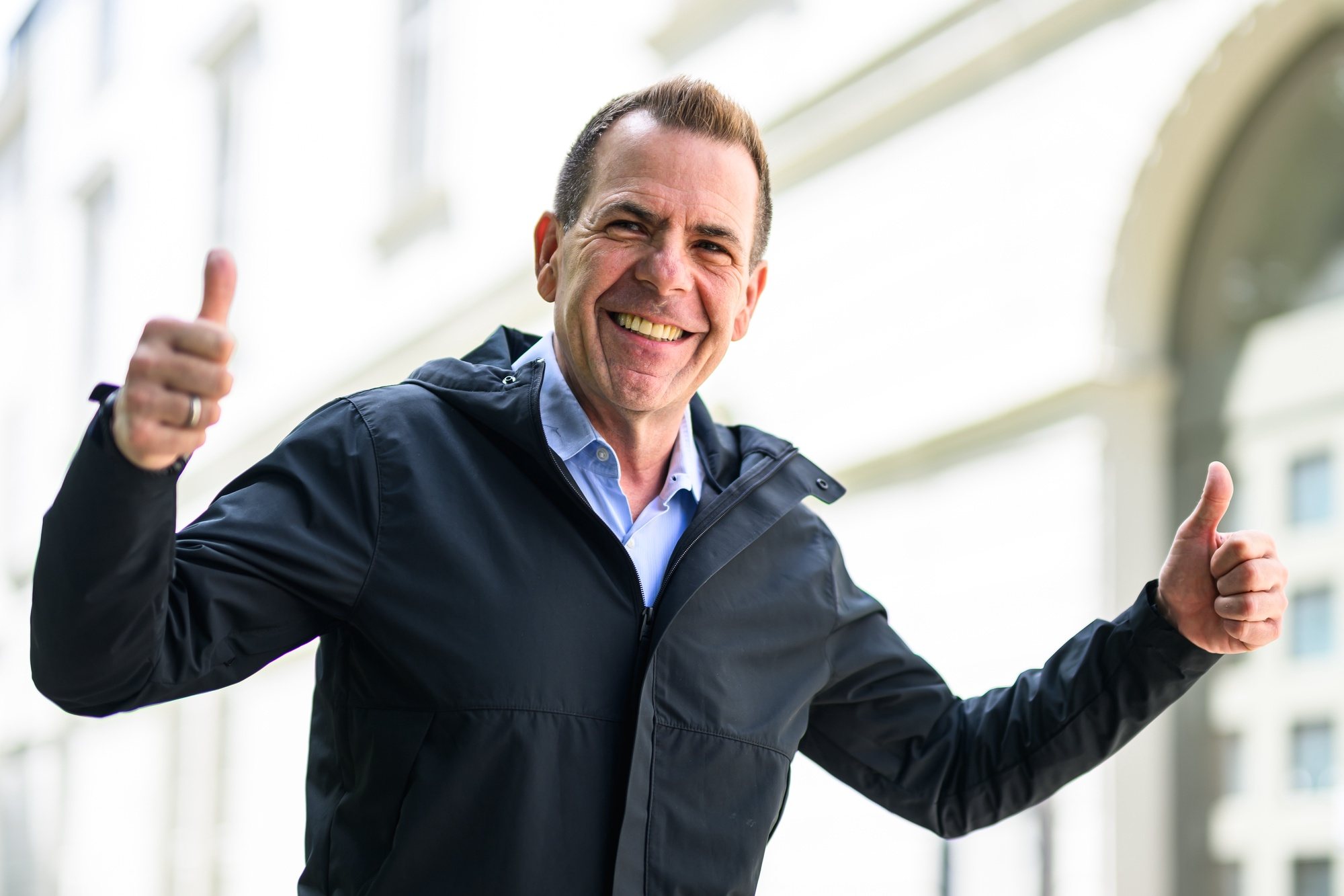 epa11399206 Harald Vilimsky, top candidate for the European elections of the far-right Austria Freedom Party (FPOe), leaves a polling station after casting his vote for the European elections, in Vienna, Austria, 09 June 2024. The European Parliament elections take place across EU member states from 06 to 09 June 2024, with the elections in Austria taking place on 09 June 2024.  EPA/CHRISTIAN BRUNA