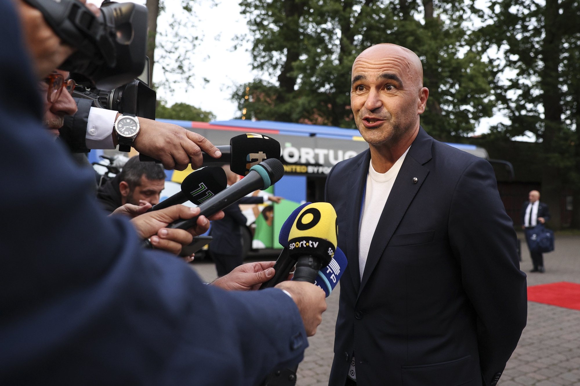 Portugal national soccer team head coach Roberto Martinez talks to the press after arriving to Harsewinkel, Germany, 13 June 2024. The Portuguese national soccer team is based in Harsewinkel during the UEFA EURO 2024. MIGUEL A. LOPES/LUSA